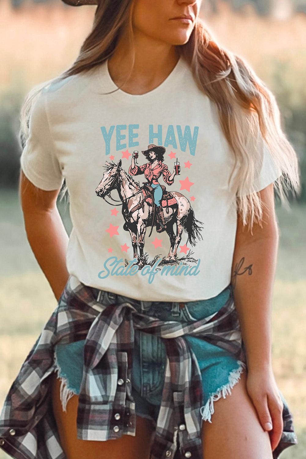 Shop White Yee Haw Cowgirl Graphic Western Fashion Tee S-3XL at LivelyLooks