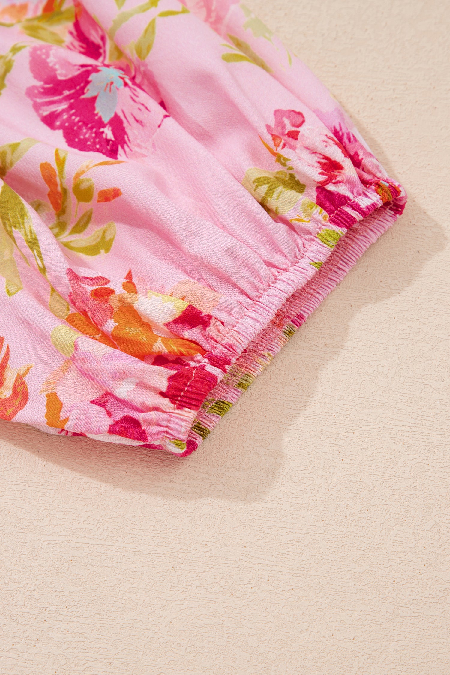 Women's Pink Floral Print Tie Neck Puffy Half Sleeve Blouse at LivelyLooks