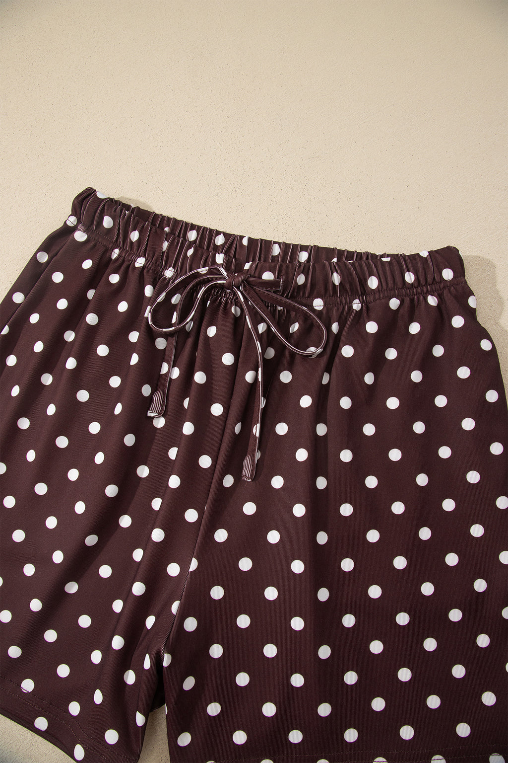 Polka Dot Halter Co-ord Short Set Drawstring Elastic Waist | Brown & Pink
