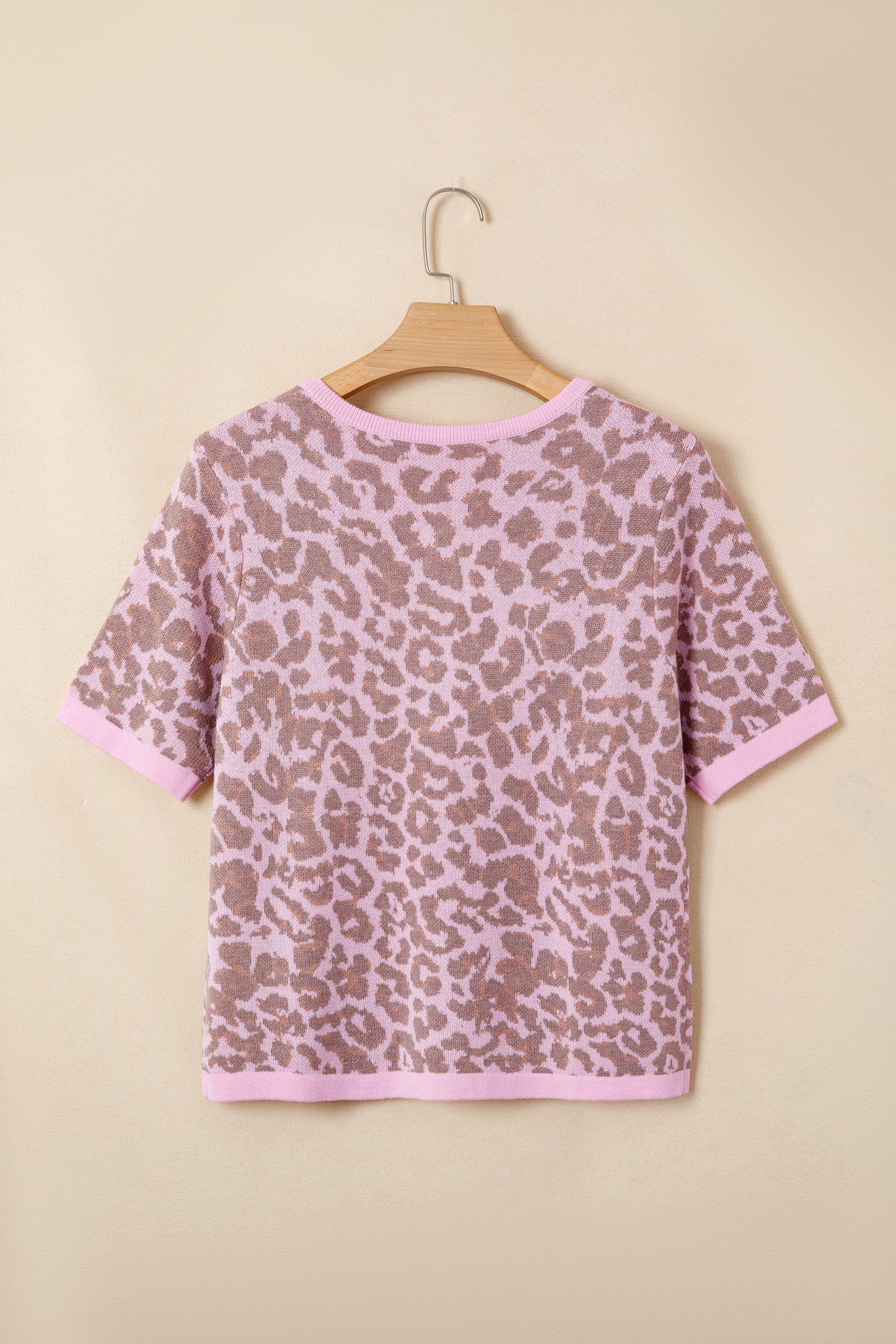 Pink Leopard Print Sweater Cardigan Button Down Short Sleeve Women S-XL