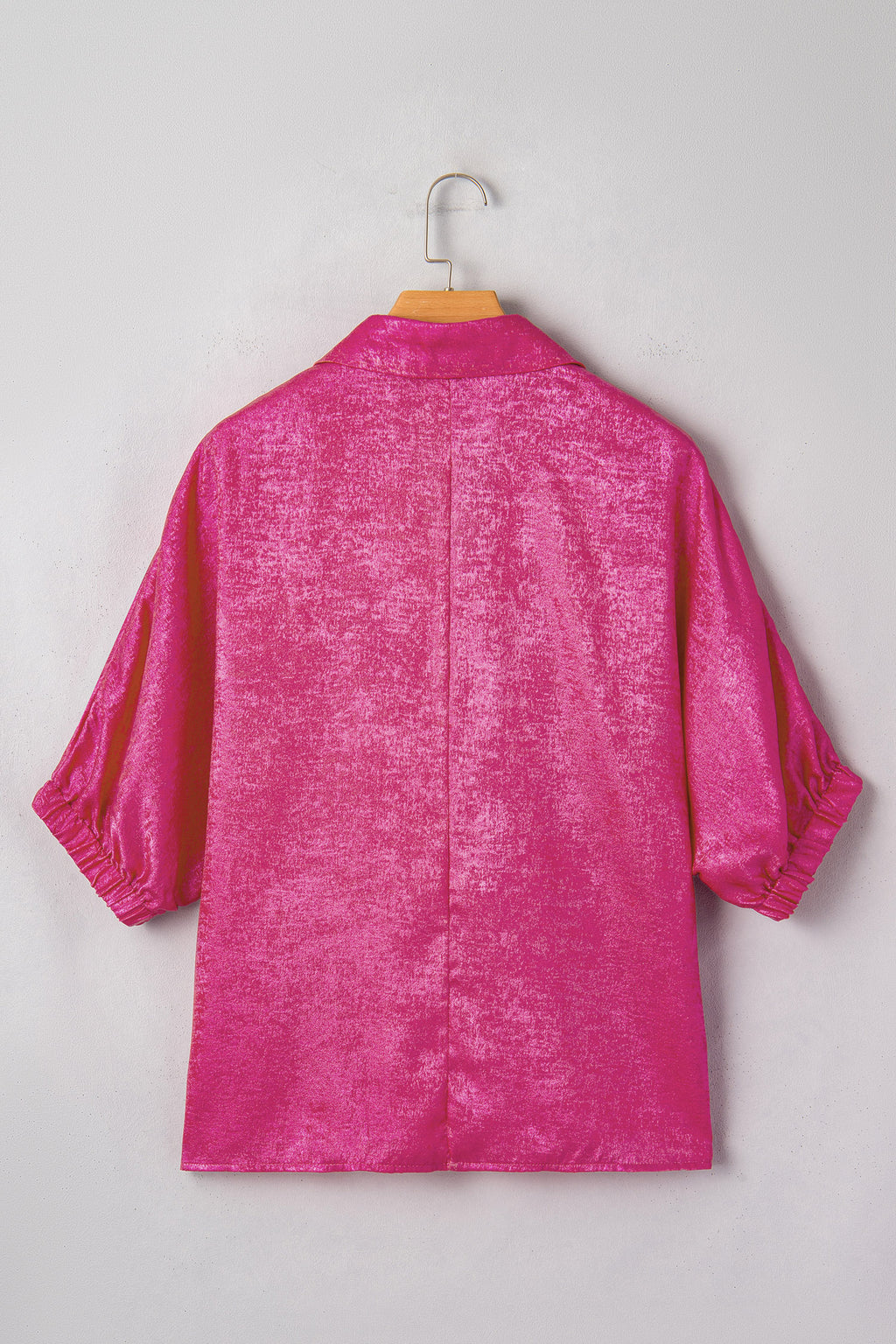 Women's Aqua Metallic Shimmer Collared V Neck Half Sleeve Top at LivelyLooks