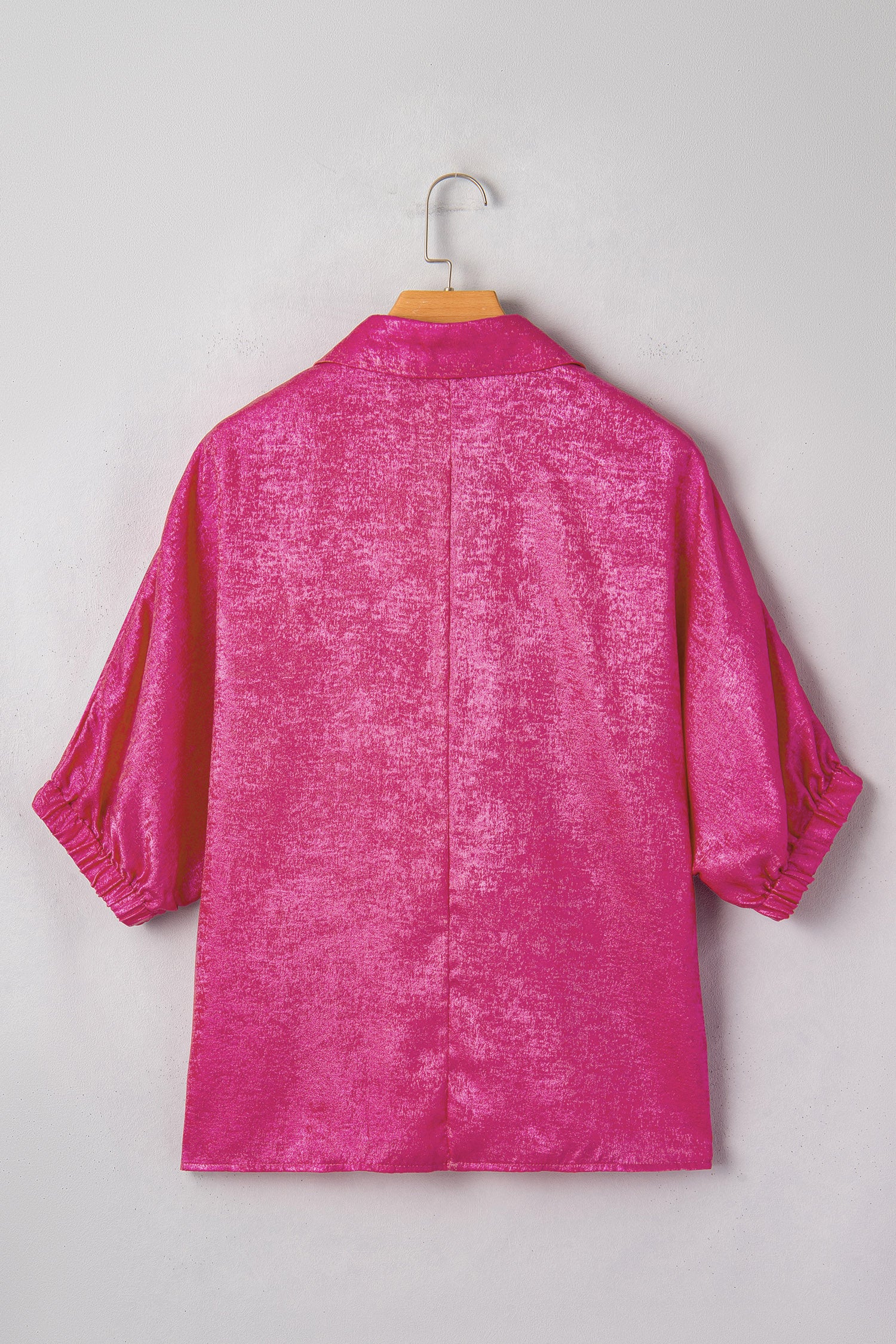 Women's Aqua Metallic Shimmer Collared V Neck Half Sleeve Top at LivelyLooks