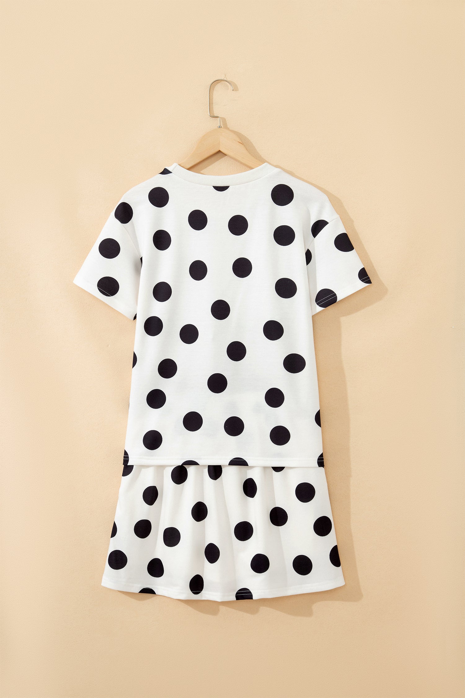 Polka Dot Short Sleeve Top & Casual Skort 2pcs Outfit | White, Pink & Sky Blue