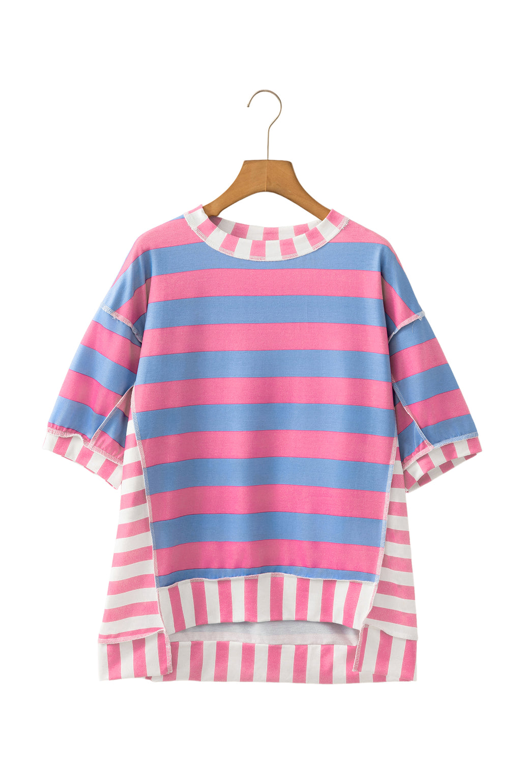 Stripe Exposed Seam Contrast Patchwork Oversized Top