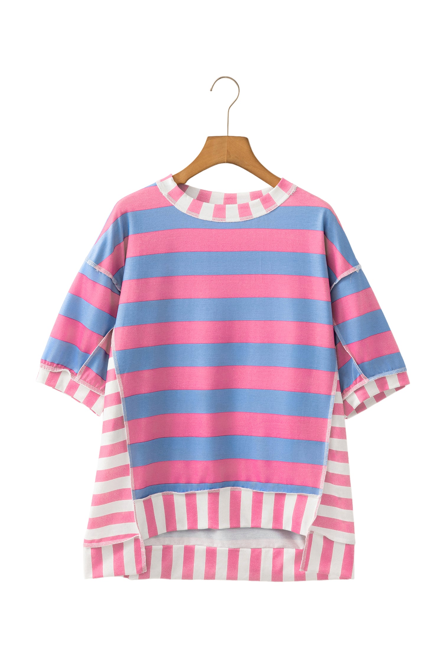 Stripe Exposed Seam Contrast Patchwork Oversized Top