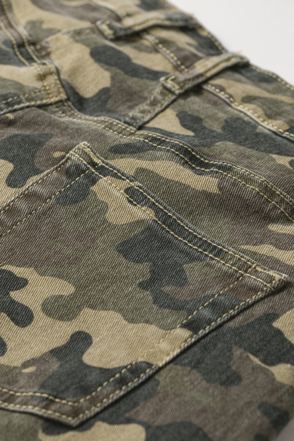 Green Camouflage High Rise Denim Shorts | UK Sizes 4-16