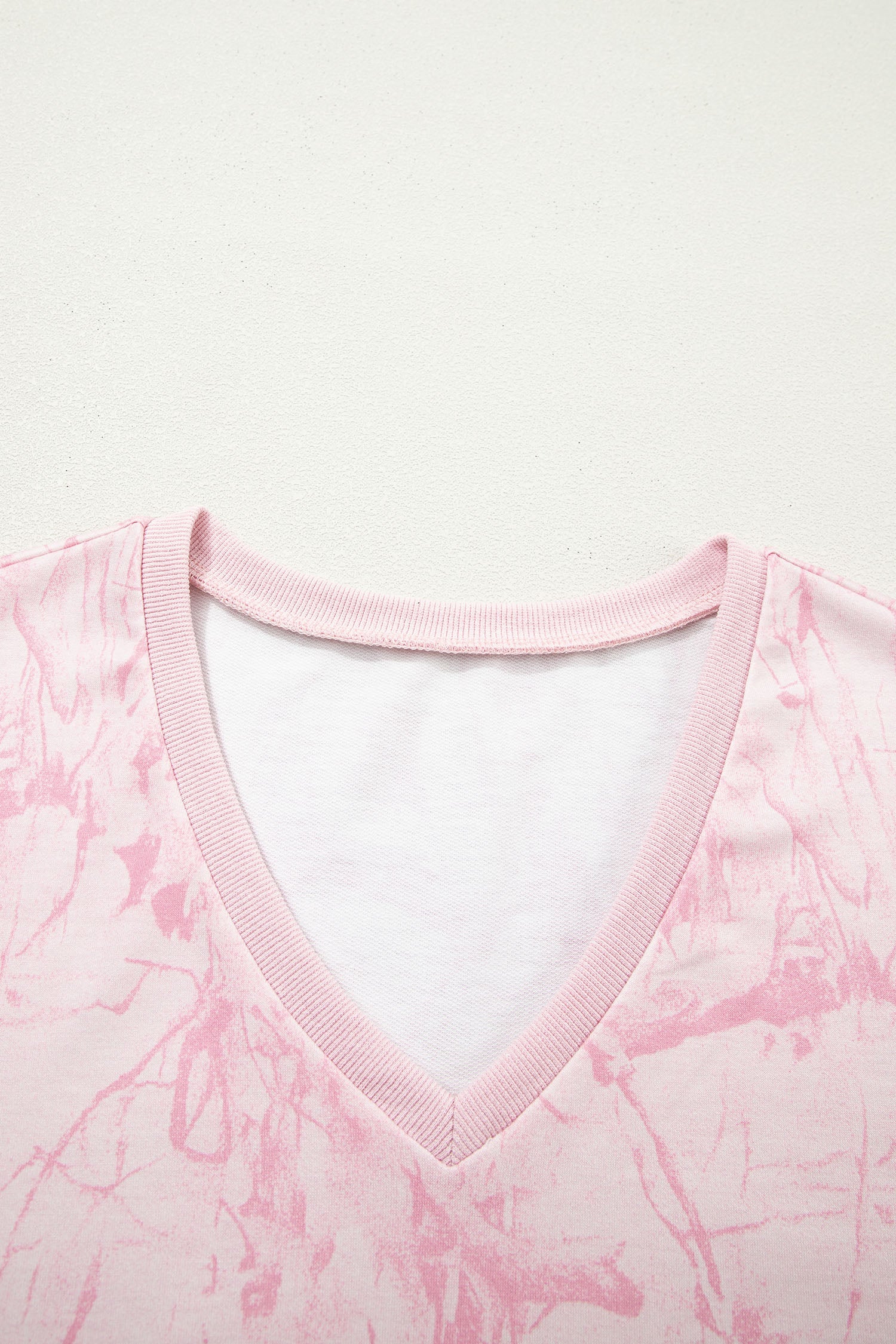 Abstract Print V-Neck Loose Tee & Drawstring Shorts Co-ord | Khaki & Pink