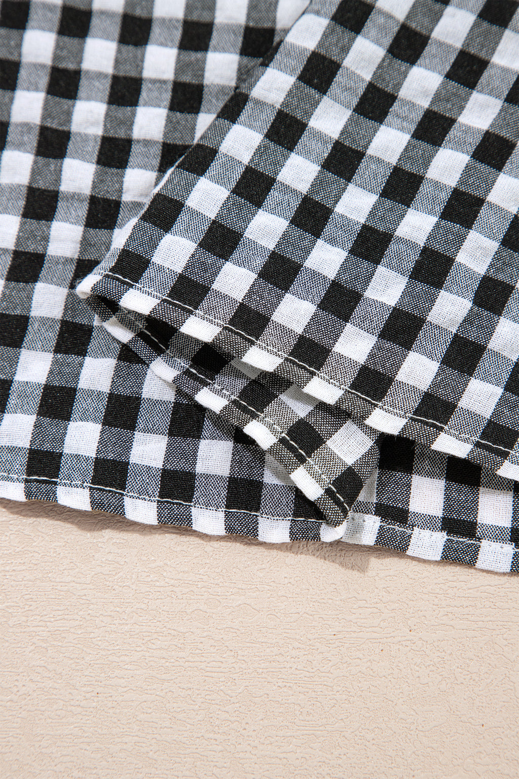 Black Plaid Puff Sleeve Frilled Neck Blouse S-XL