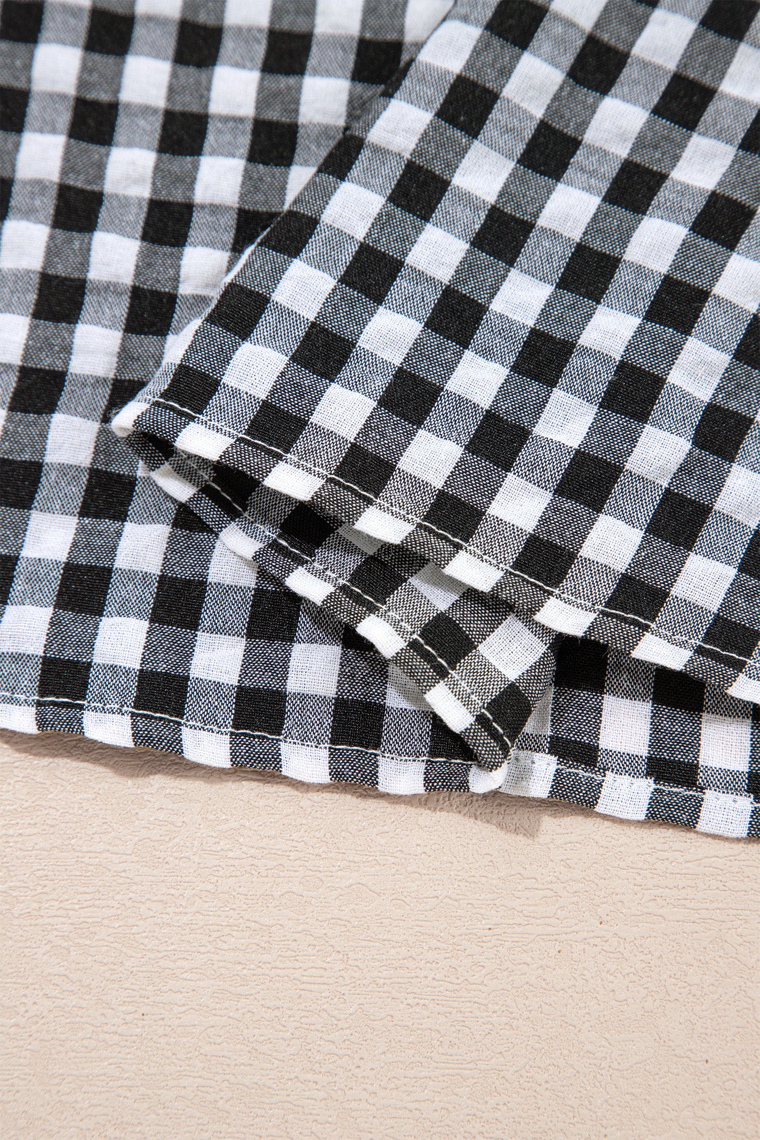 Black Plaid Puff Sleeve Frilled Neck Blouse S-XL