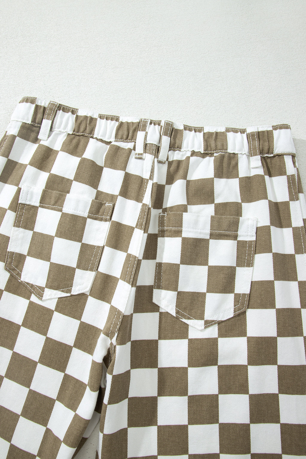 White Checkered Denim Barrel Pants | Relaxed Fit | UK 8–18