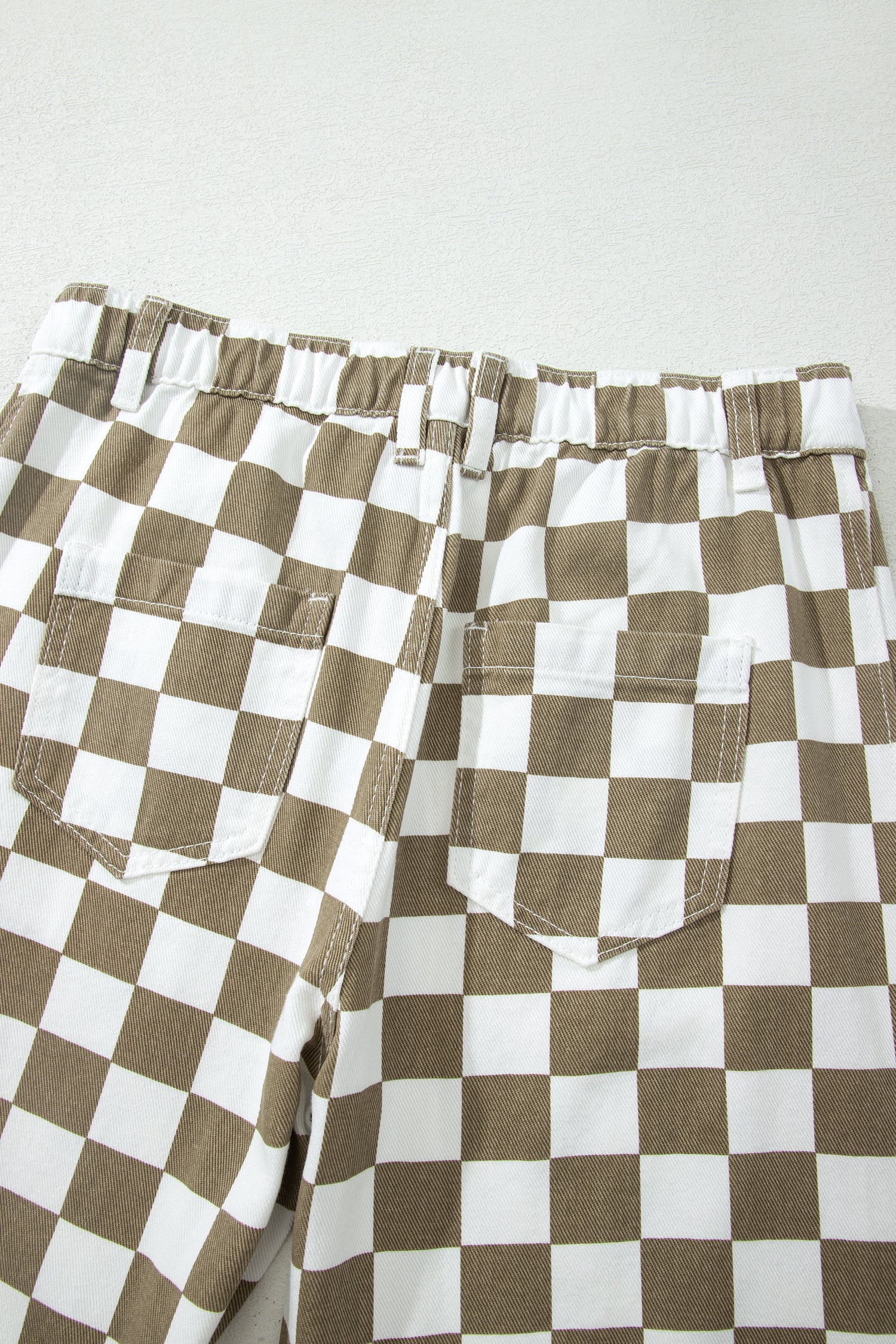 White Checkered Denim Barrel Pants | Relaxed Fit | UK 8–18