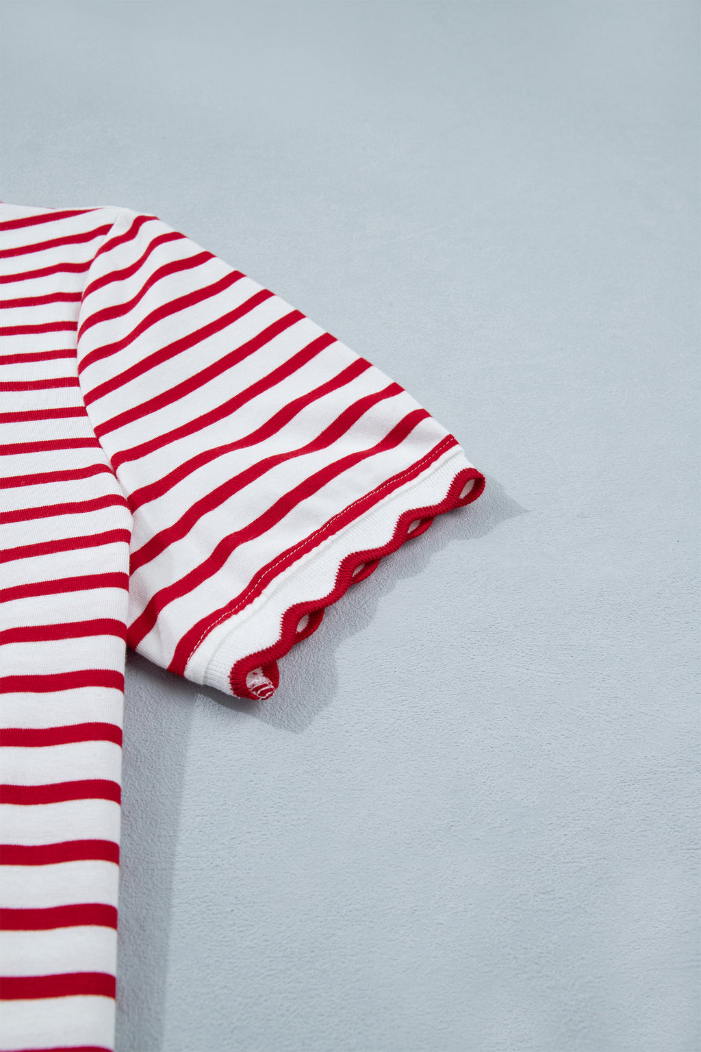 Red Stripe Scallop Trim Casual Top & Shorts Set | UK 8–16