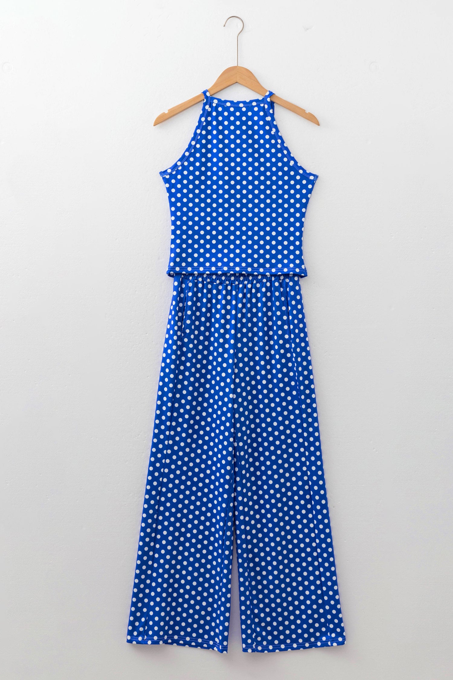 Polka Dot Halter Tank & Wide Leg Pants 2-Piece Set Blue & Pink