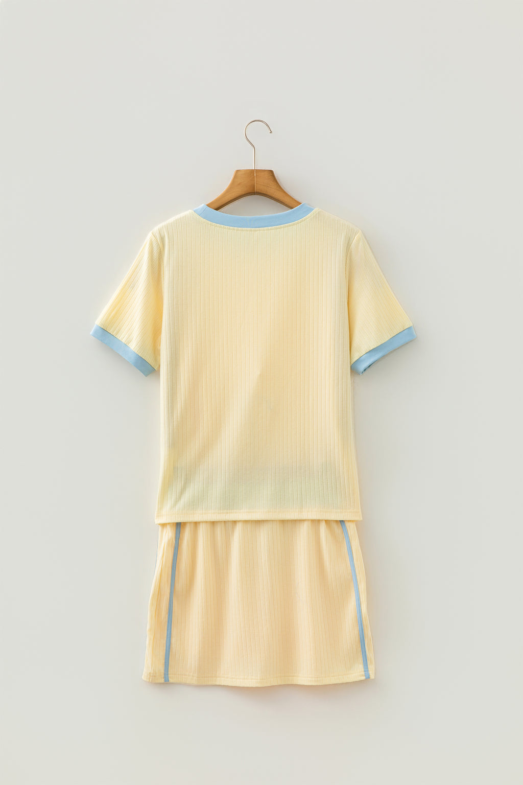 Yellow Ribbed Knit Colour Block Tee & Drawstring Skirt Set | UK 8–22