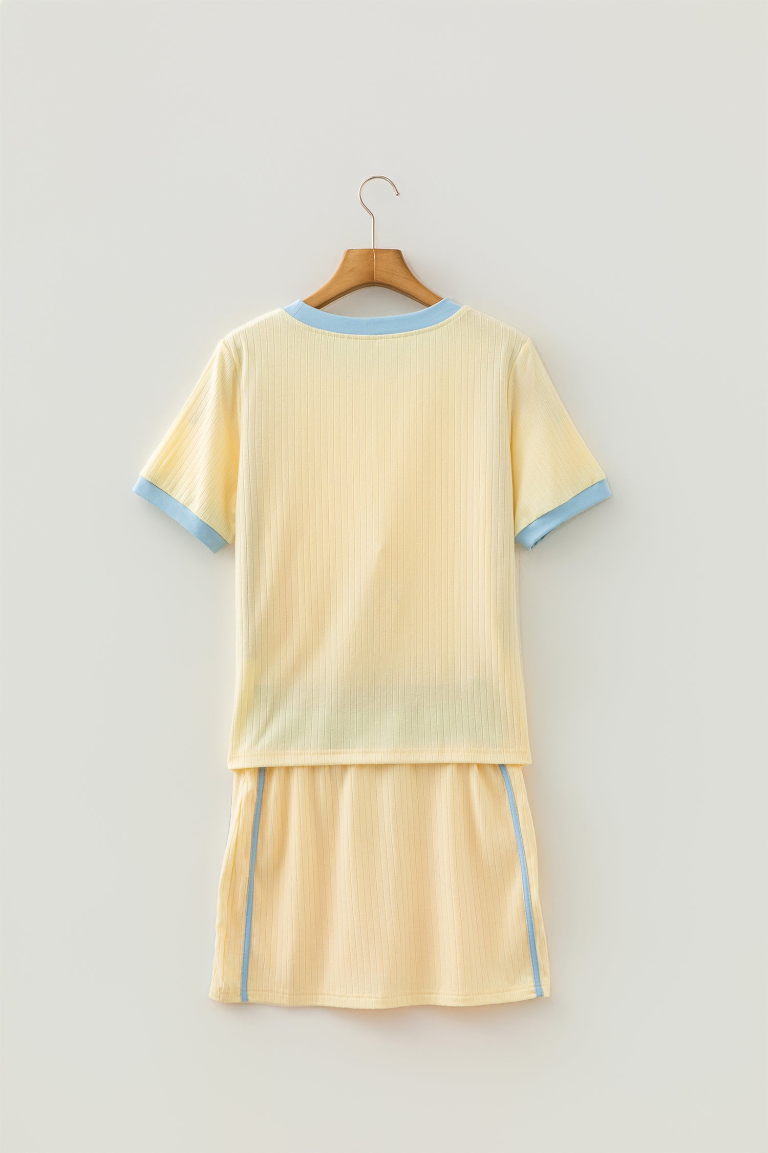 Yellow Ribbed Knit Colour Block Tee & Drawstring Skirt Set | UK 8–22