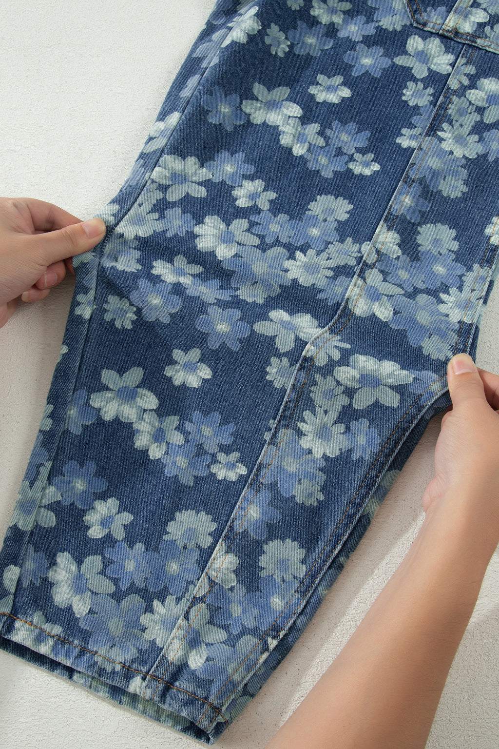 Women's Sky Blue Dainty Floral Print Drawstring Barrel Jeans Sz 4–16 at LivelyLooks