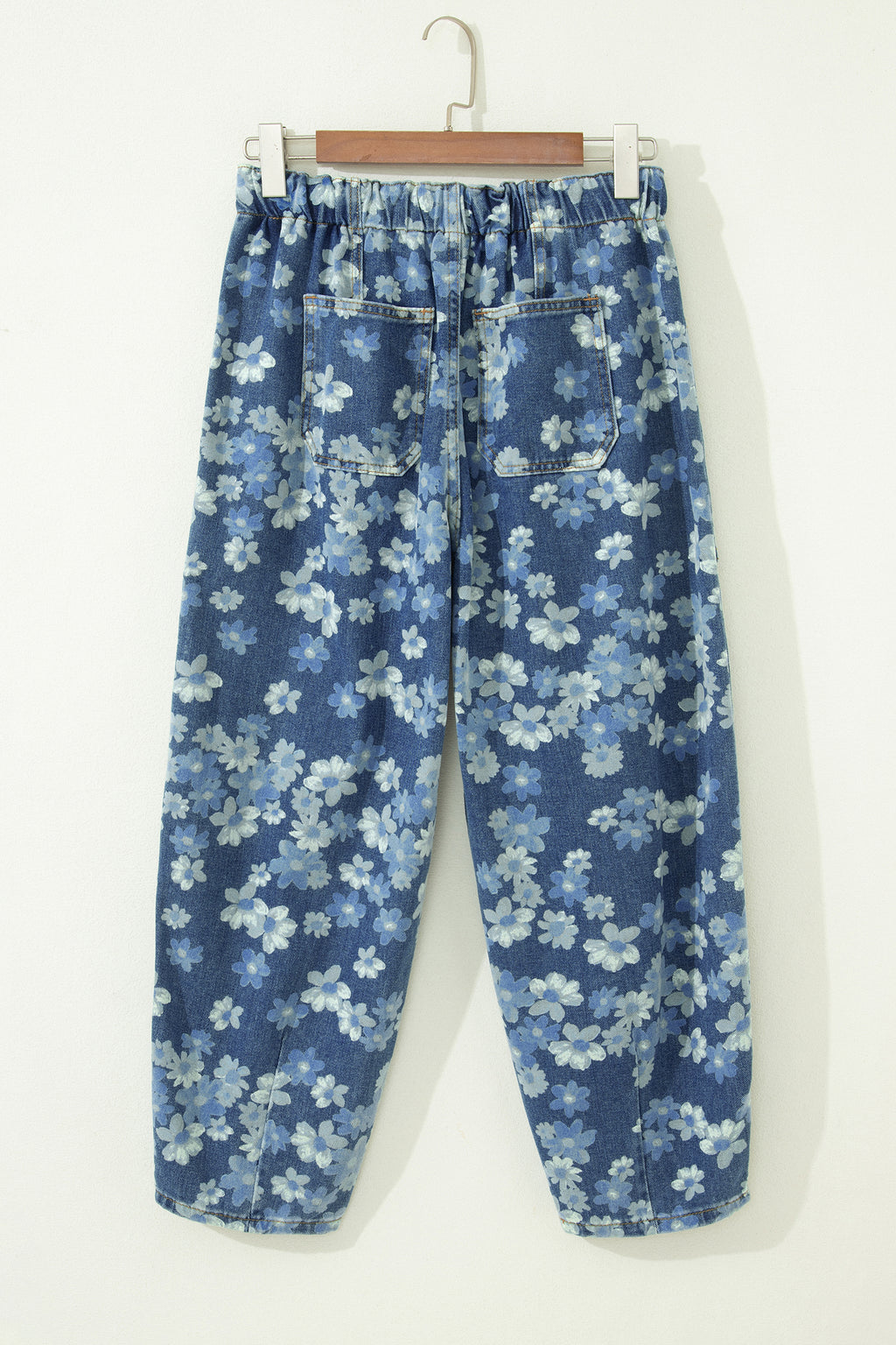 Women's Sky Blue Dainty Floral Print Drawstring Barrel Jeans Sz 4–16 at LivelyLooks