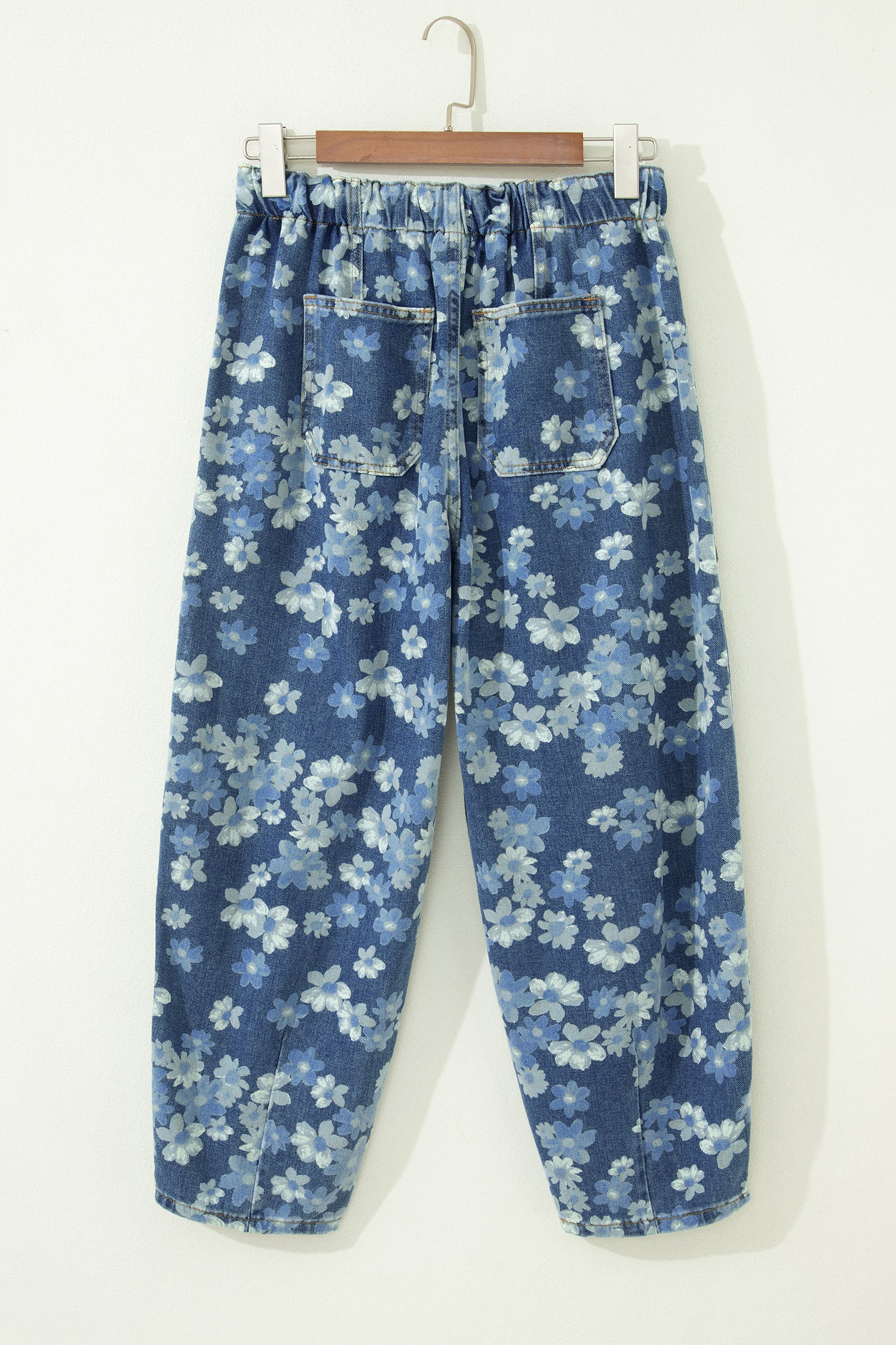 Women's Sky Blue Dainty Floral Print Drawstring Barrel Jeans Sz 4–16 at LivelyLooks