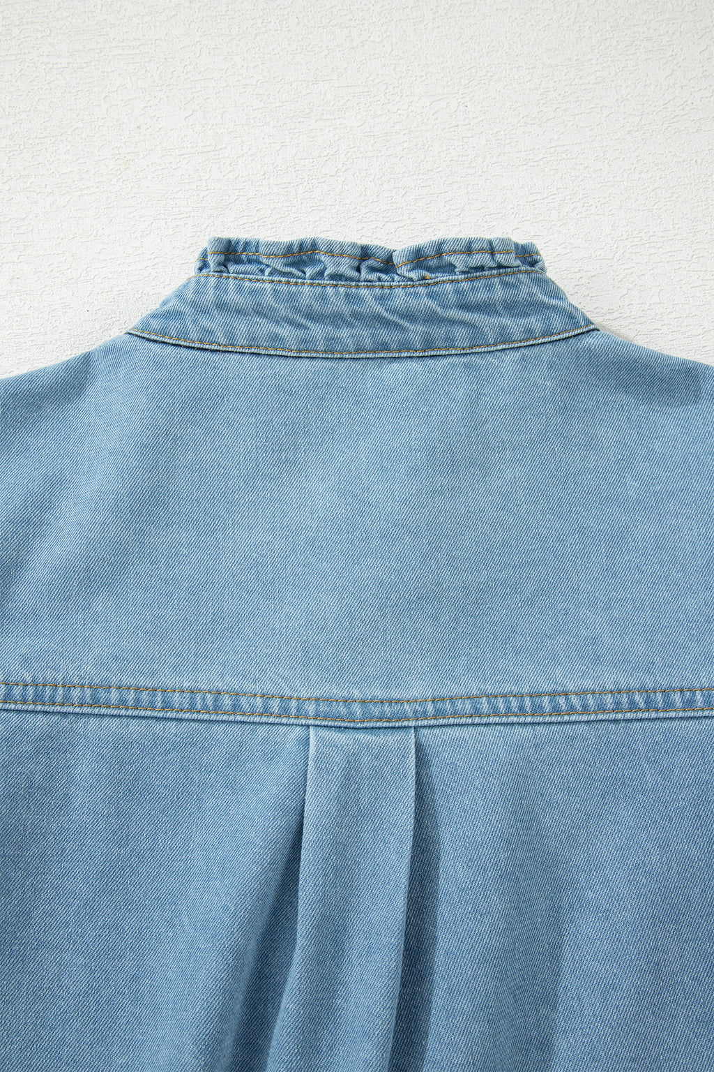 Red Sandalwood & Blue Frilled Button Down Ruffle Sleeve Denim Mini Dress S-XL