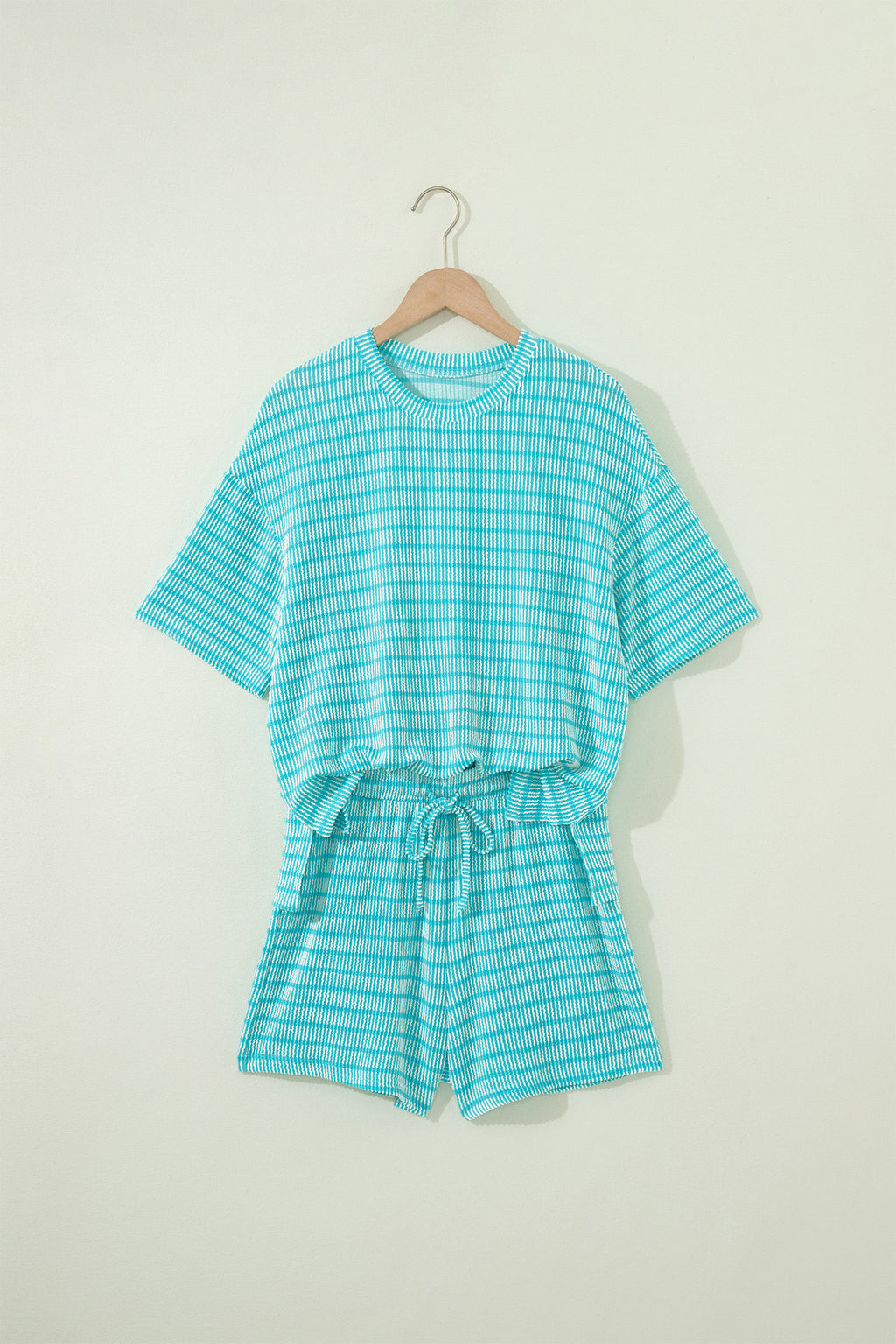 LivelyLooks Stripe Raised Rib Tee & Drawstring Shorts Set Women's S-XL women's fashion