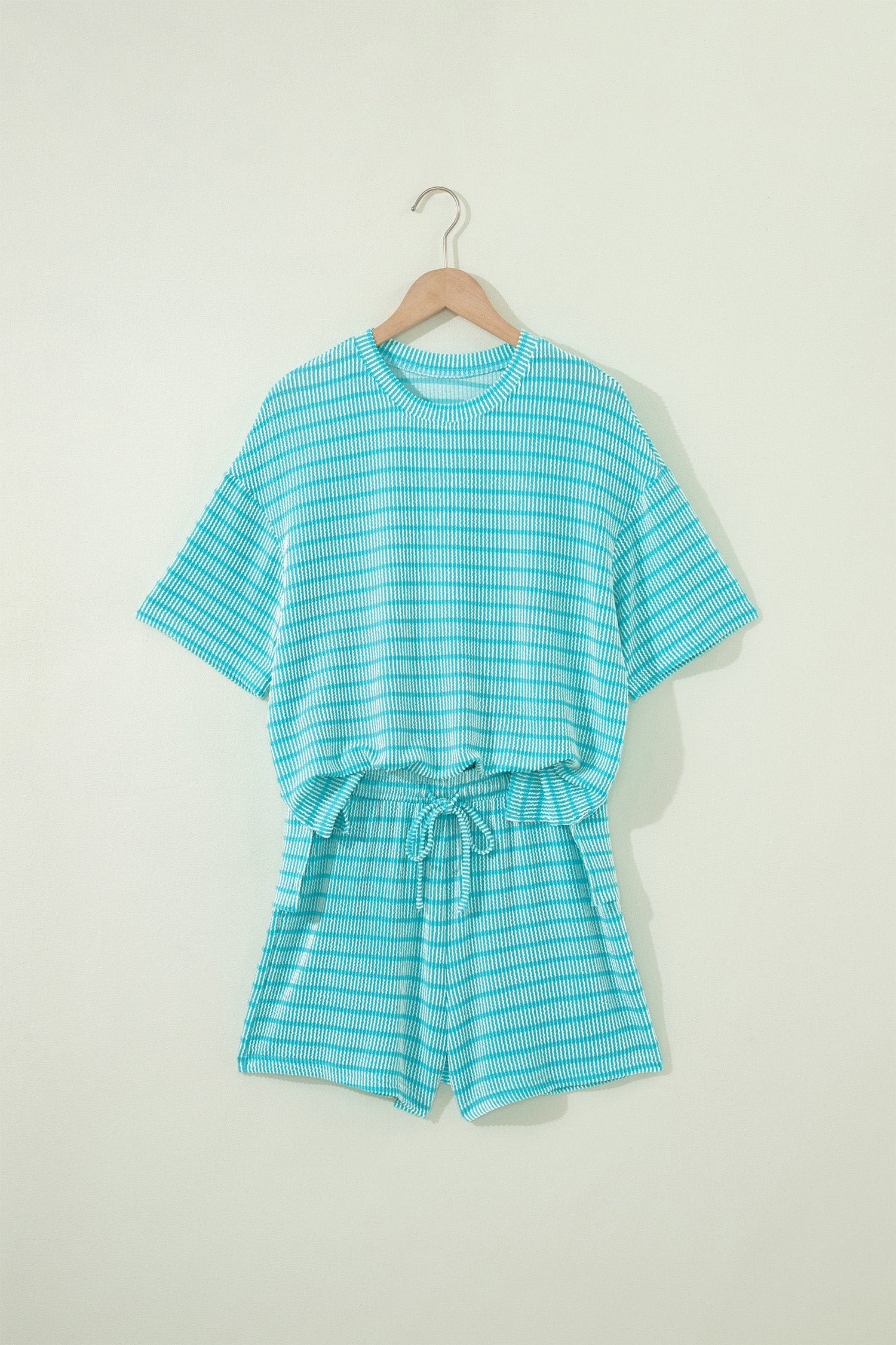 LivelyLooks Stripe Raised Rib Tee & Drawstring Shorts Set Women's S-XL women's fashion