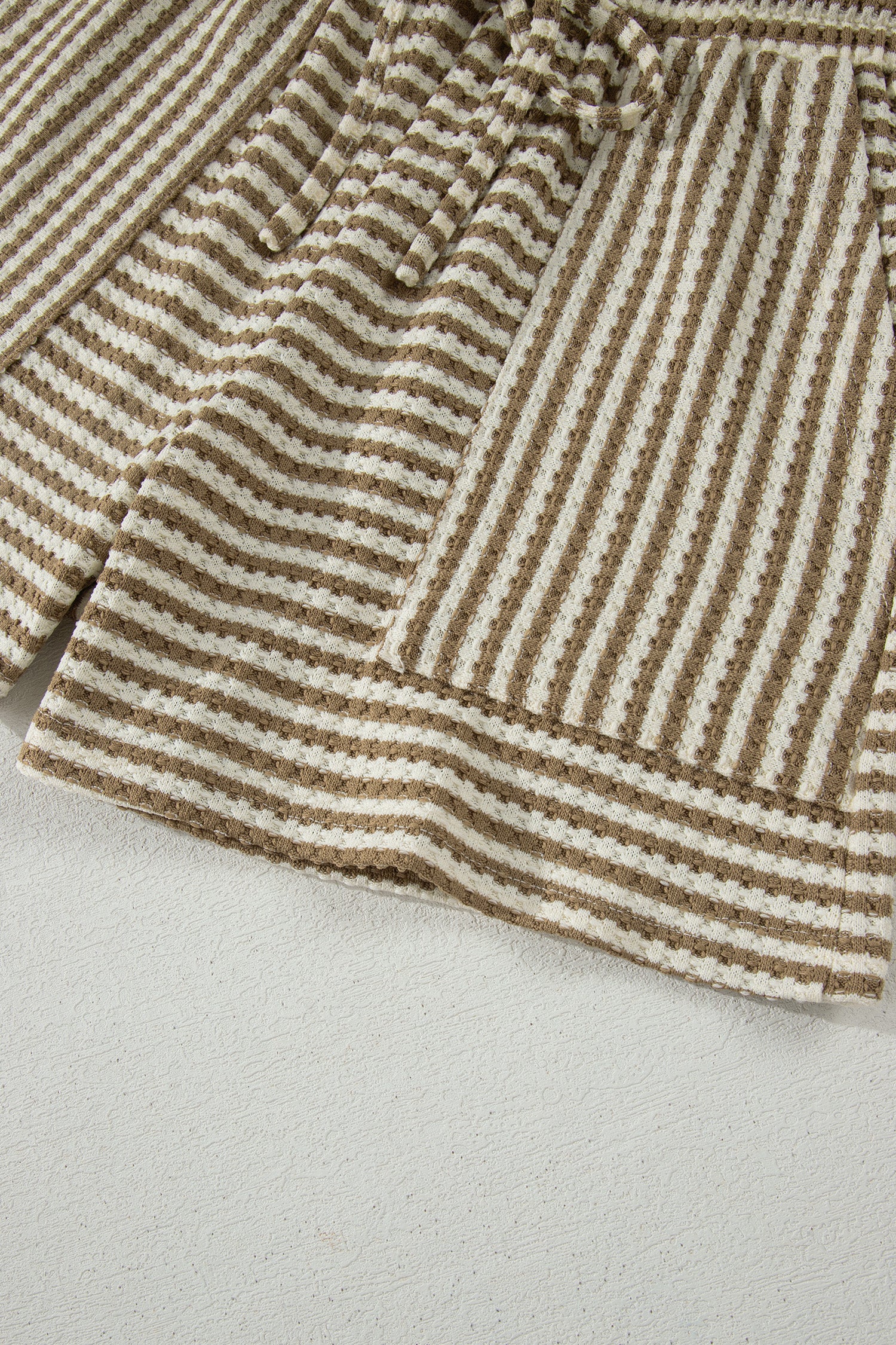 Stripe Textured Knit Top & Shorts Co-ord Set | Brown, Black & Purple