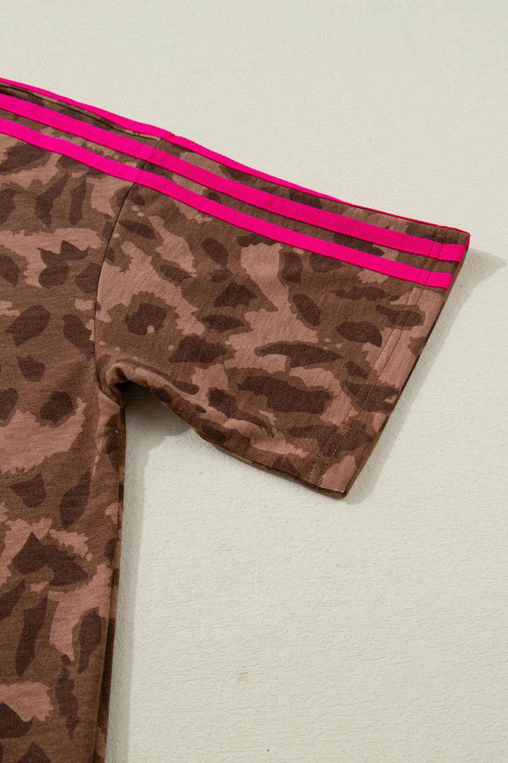 Brown Contrast Striped Accent Leopard Short Set | UK 8–22