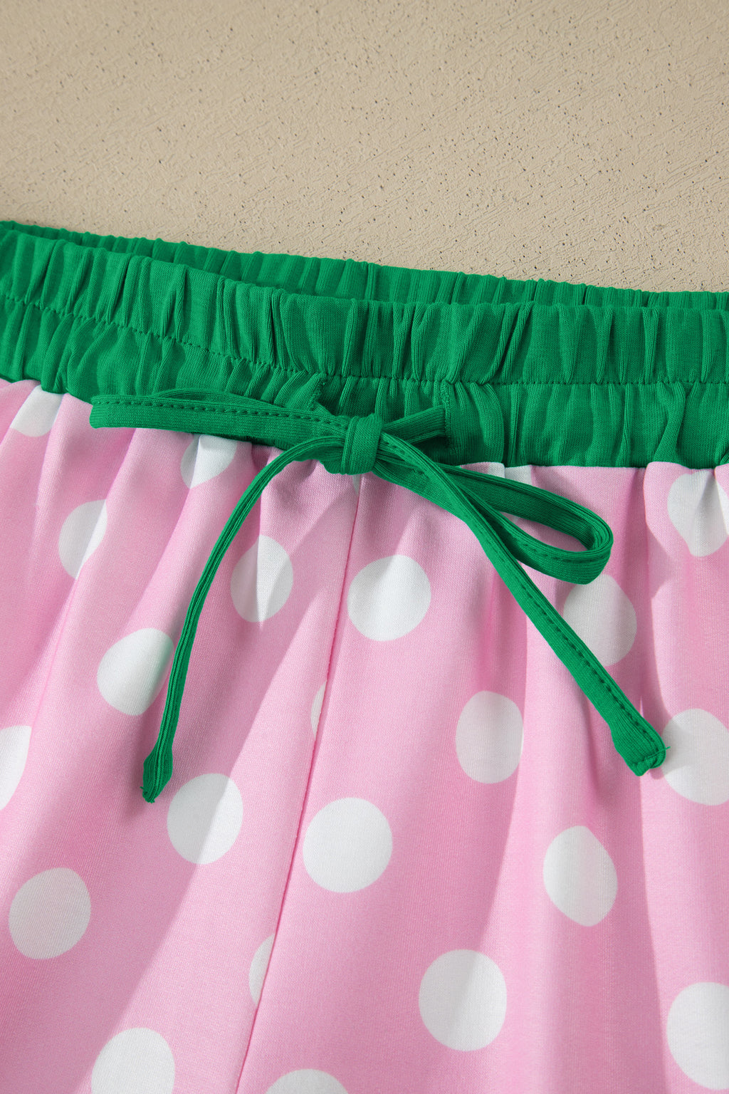 Polka Dot Contrast Edge Casual Short Set Pink Sky Blue Women S-XL