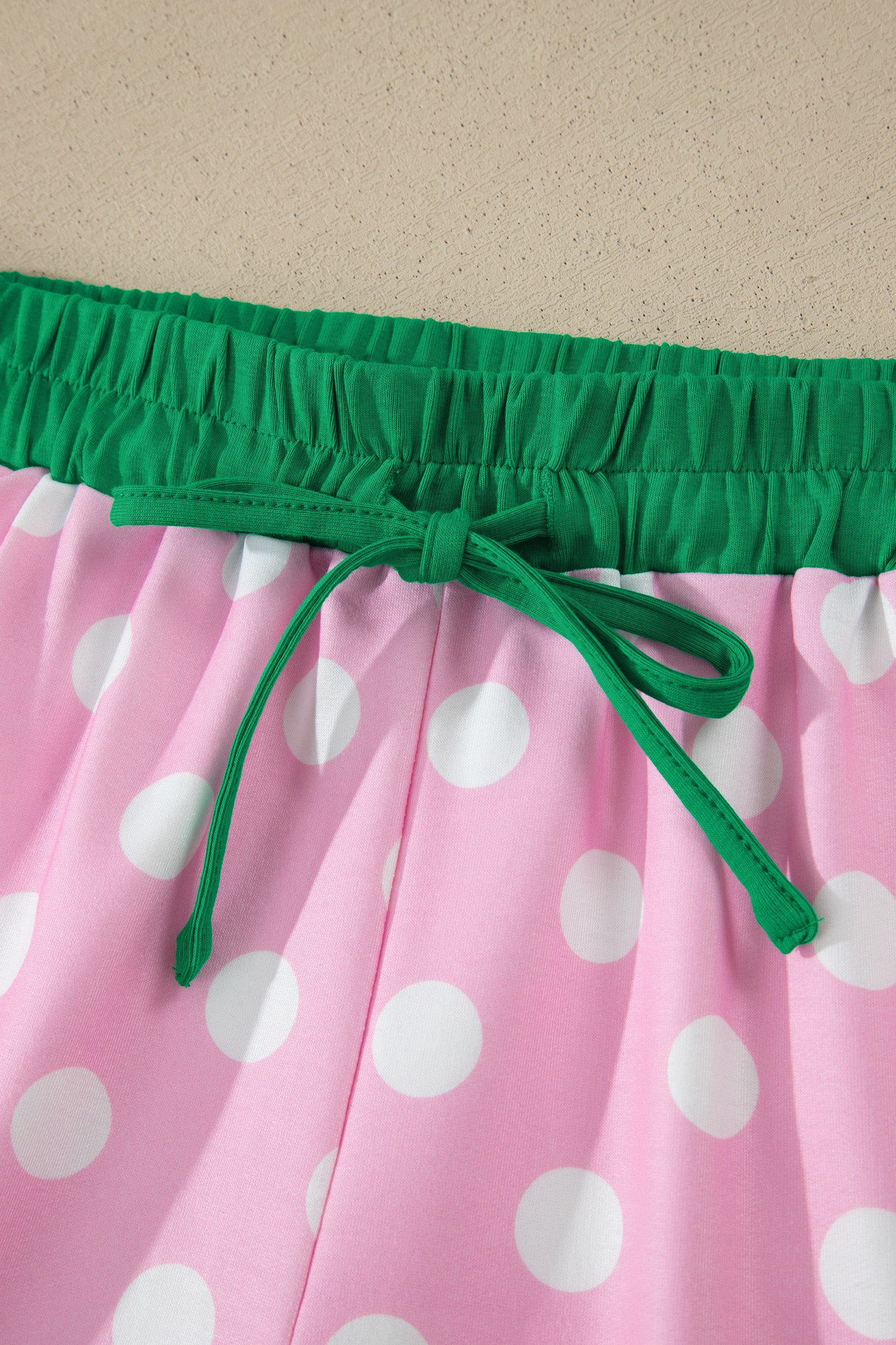 Polka Dot Contrast Edge Casual Short Set Pink Sky Blue Women S-XL