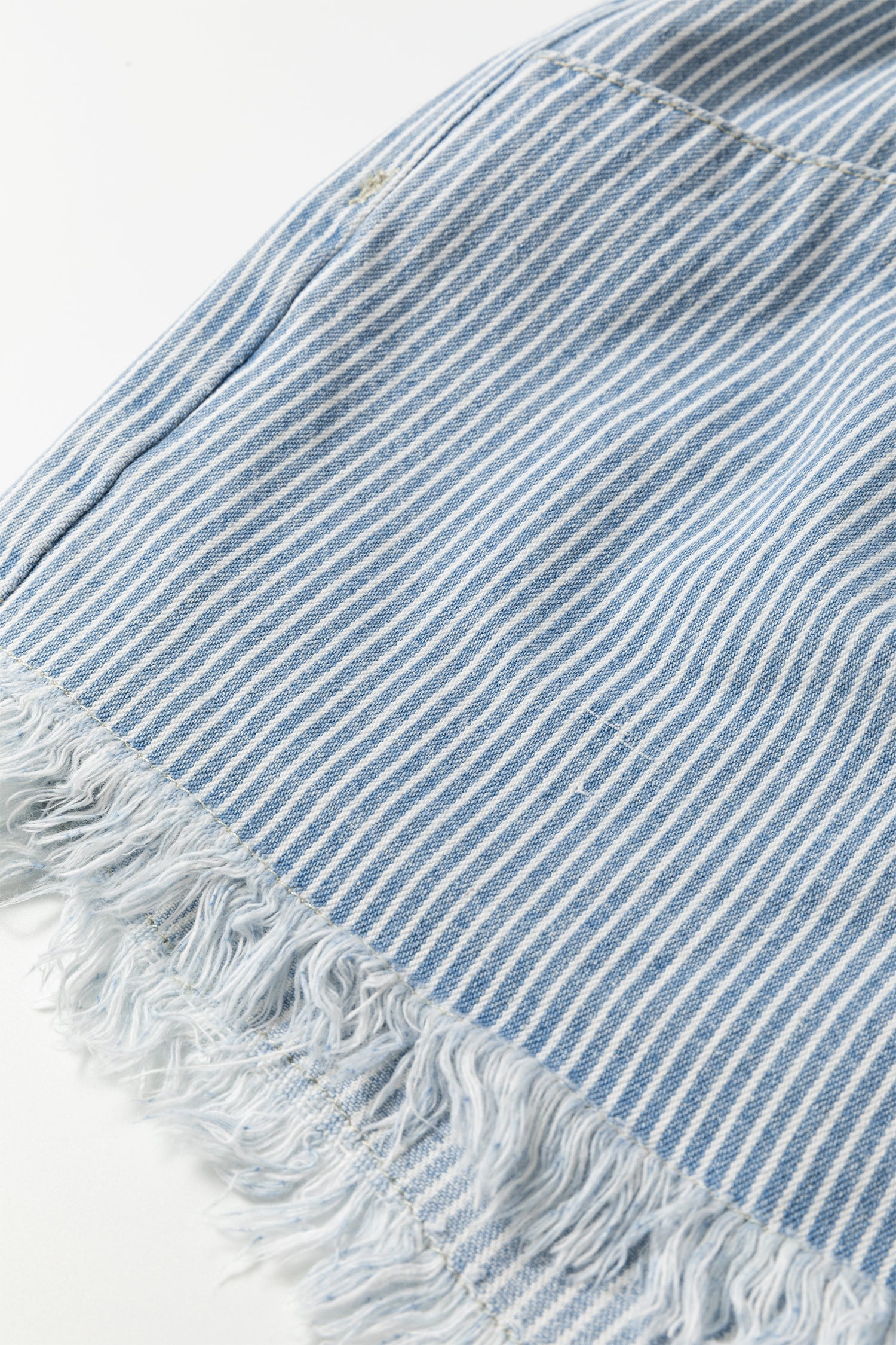 Shop Sky Blue Stripe Raw Edge Drawstring Elastic Waist Denim Shorts UK 8-20 at LivelyLooks
