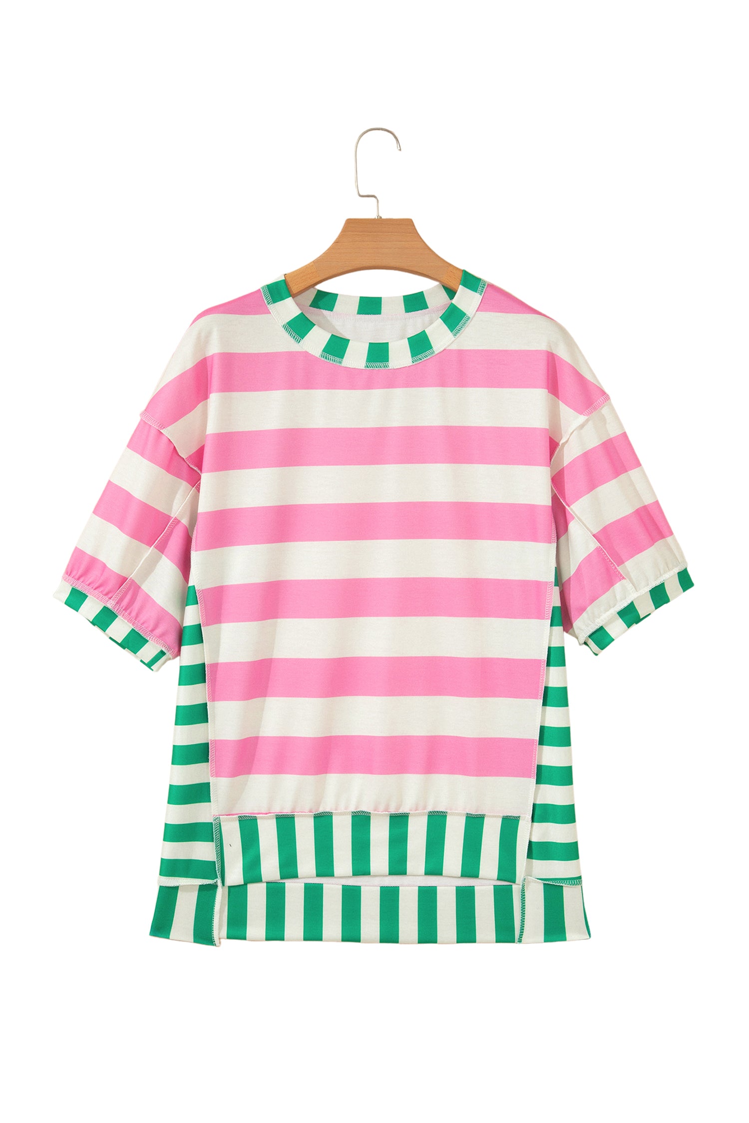 Stripe Exposed Seam Contrast Patchwork Oversized Top