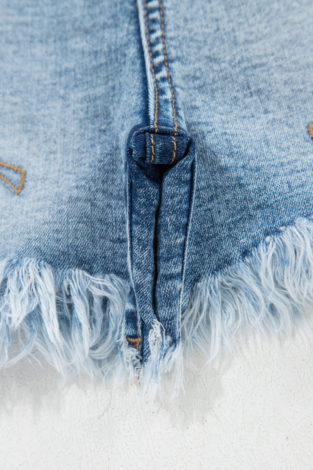 Dusk Blue Western Embroidery Denim Shorts Stud Detail Frayed Hem Women UK 4-16