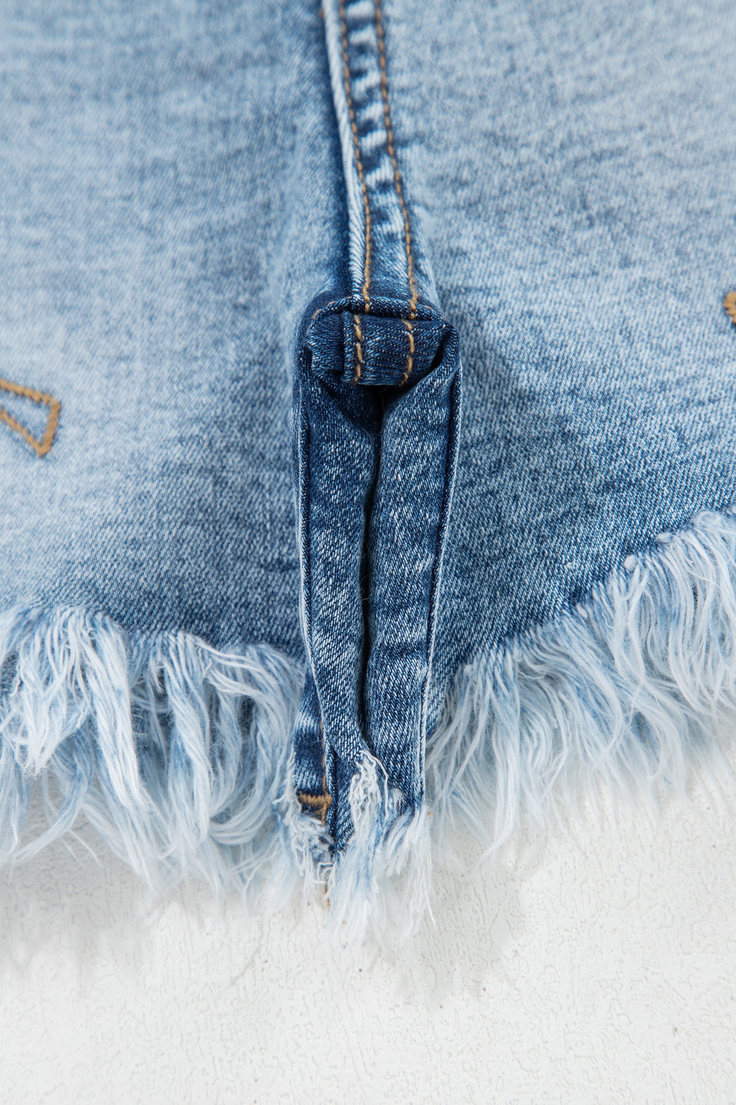 Dusk Blue Western Embroidery Denim Shorts Stud Detail Frayed Hem Women UK 4-16