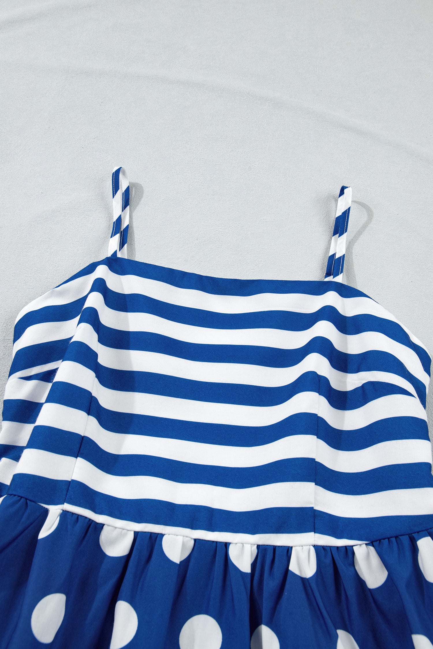 Women's Blue Striped Polka Dot Patchwork High Waist Maxi Dress at LivelyLooks