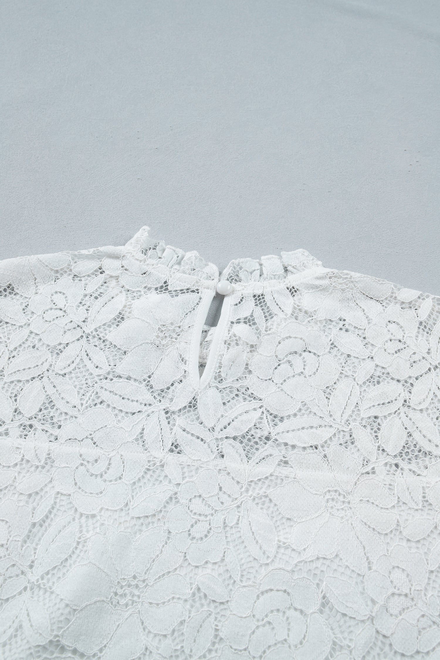White Sheer Lace Blouse Ruffled Round Neck Long Flounce Sleeve Women S-XL