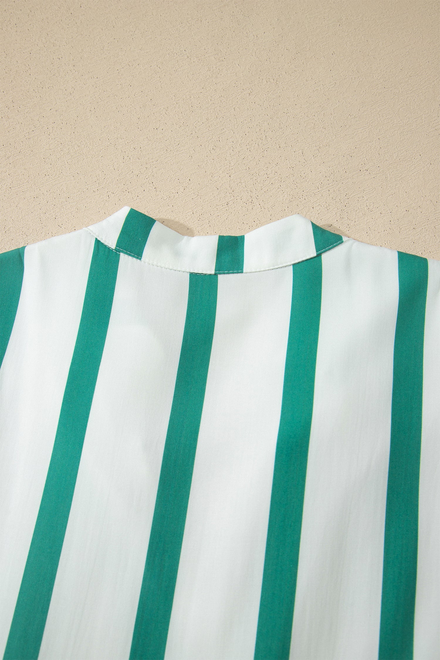 Stripe Ricrac Notch V-Neck Puff Sleeve Midi Dress Green Sky Blue S-XL