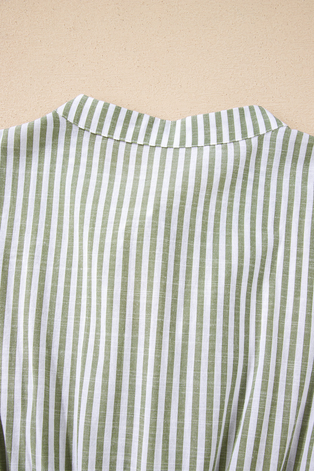 Green Stripe Tiered Dress Tasseled Tie Neck Ruffled Short Sleeve Women S-XL