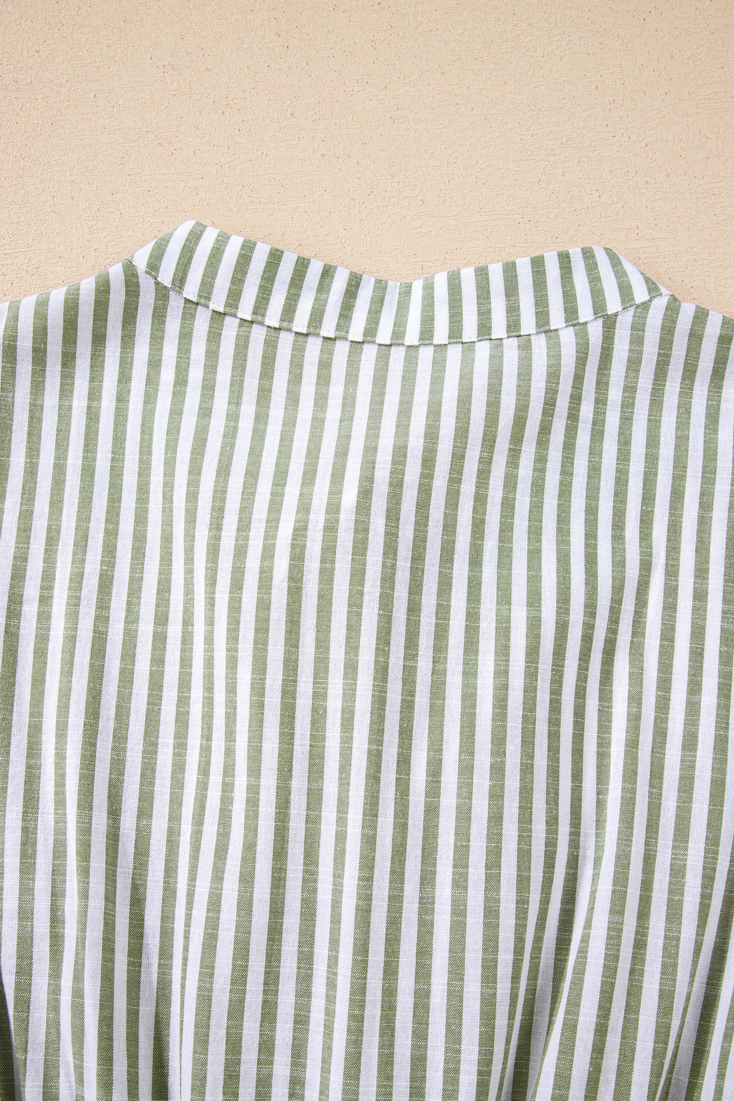 Green Stripe Tiered Dress Tasseled Tie Neck Ruffled Short Sleeve Women S-XL