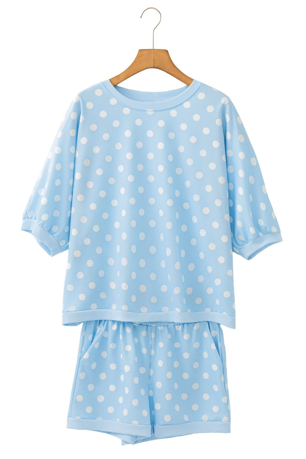 Polka Dot Oversized Top & Shorts Co-ord Set | Beige Pink Blue Green