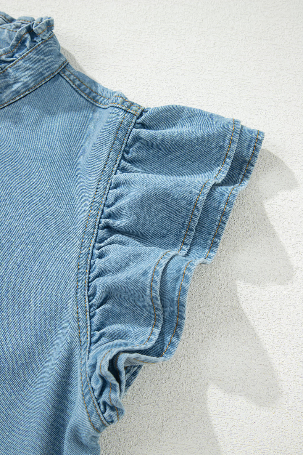 Red Sandalwood & Blue Frilled Button Down Ruffle Sleeve Denim Mini Dress S-XL