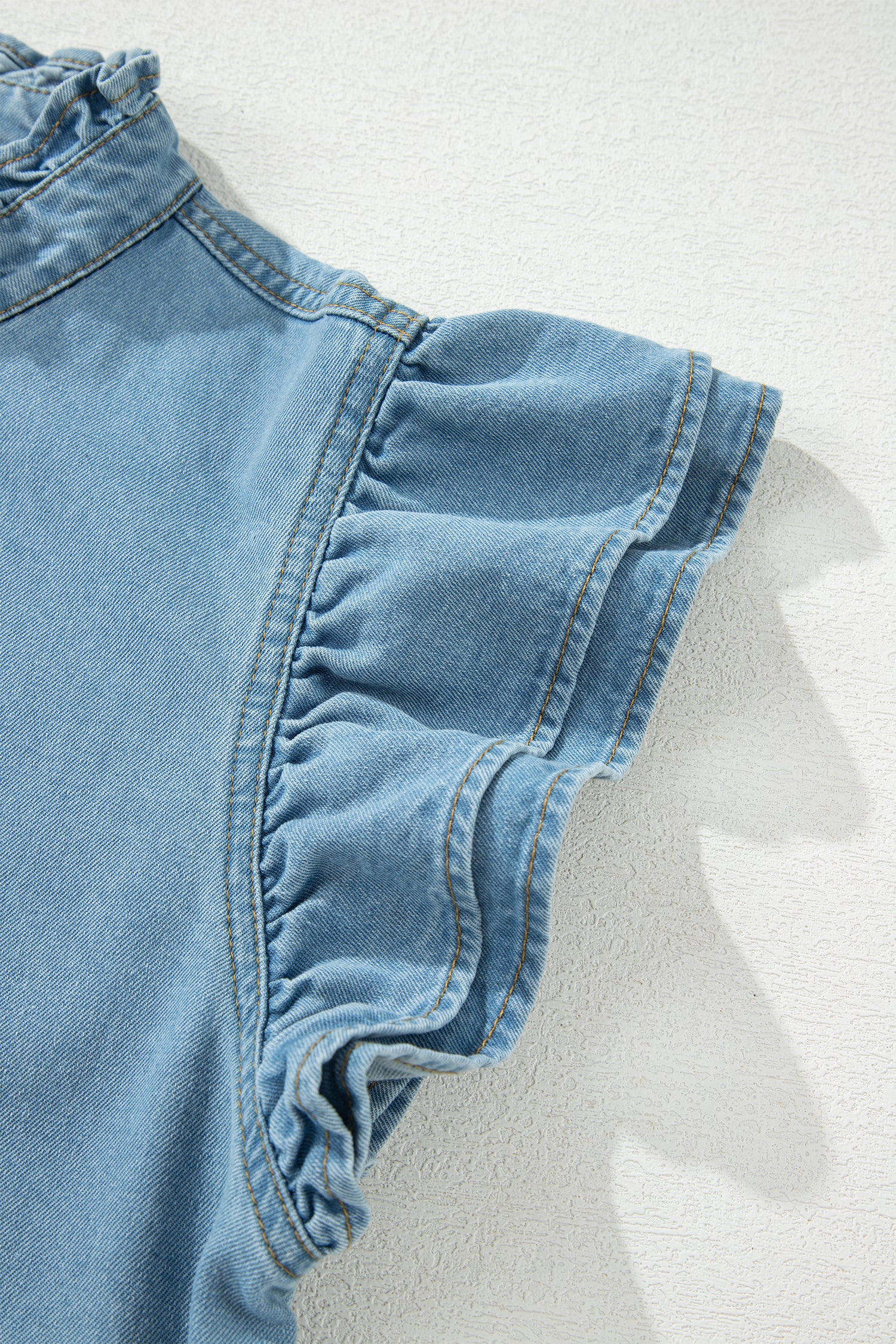 Red Sandalwood & Blue Frilled Button Down Ruffle Sleeve Denim Mini Dress S-XL