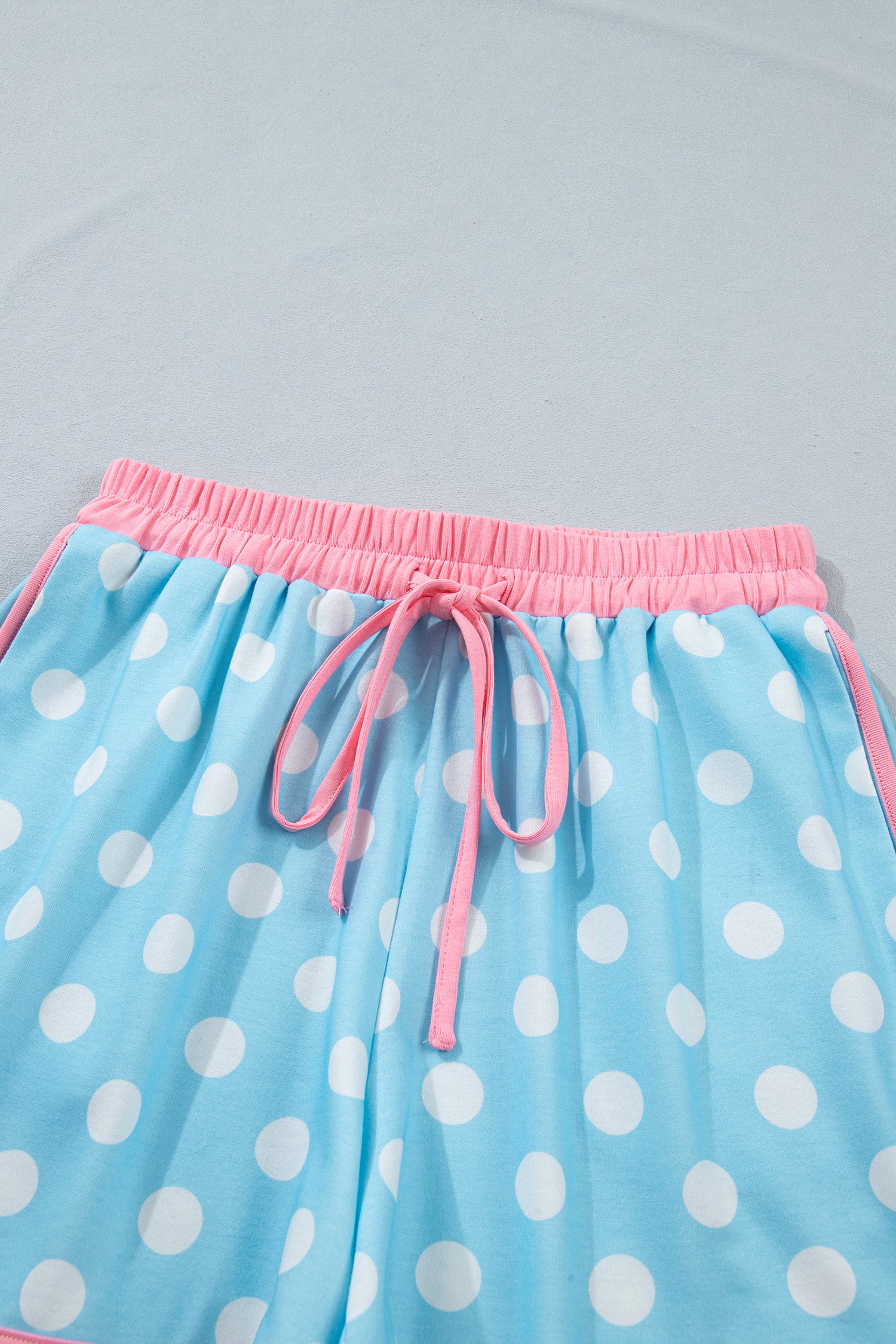 Polka Dot Contrast Edge Casual Short Set Pink Sky Blue Women S-XL