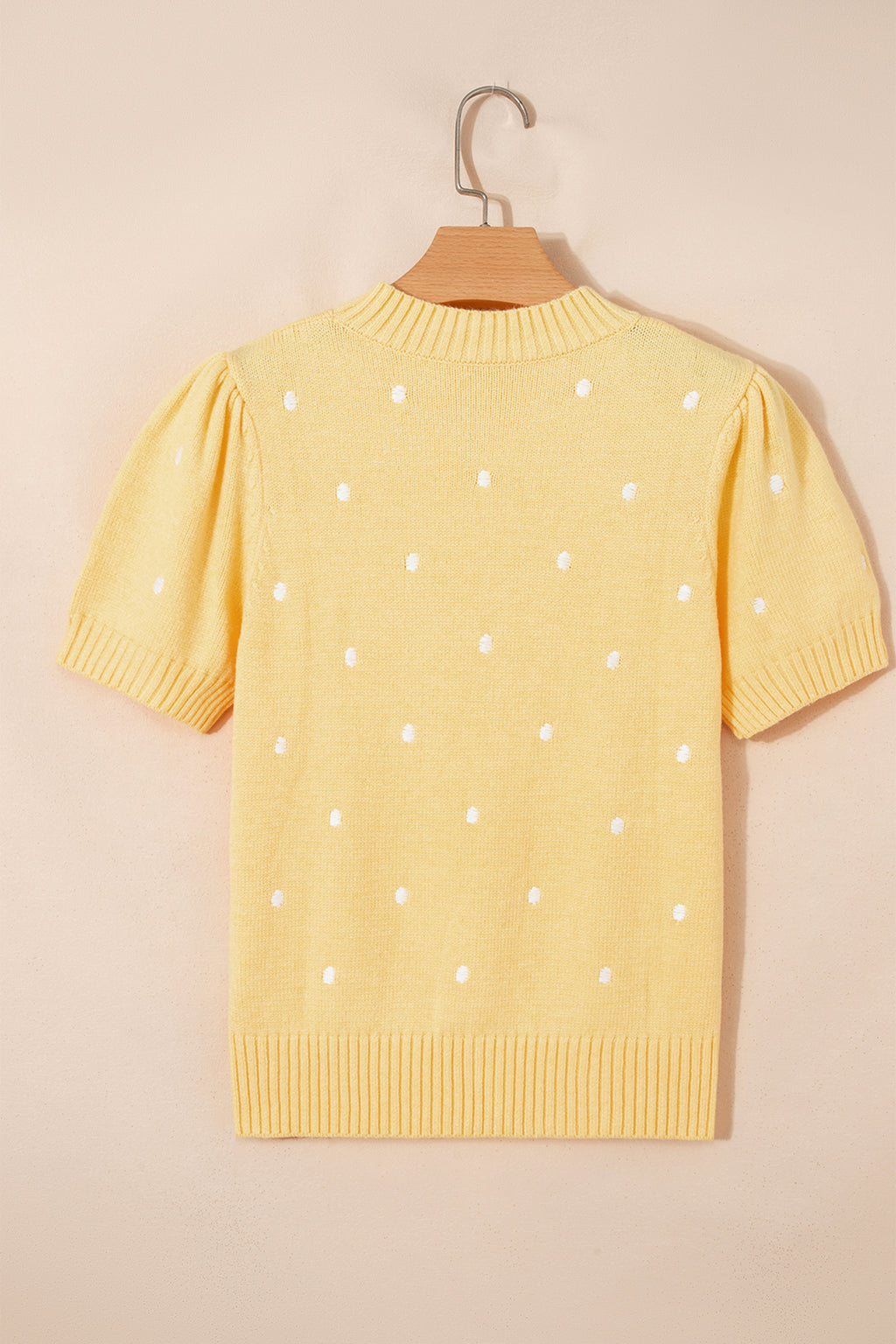 LivelyLooks Yellow Cream Elegant Polka Dot Bubble Short Sleeve Sweater women's fashion