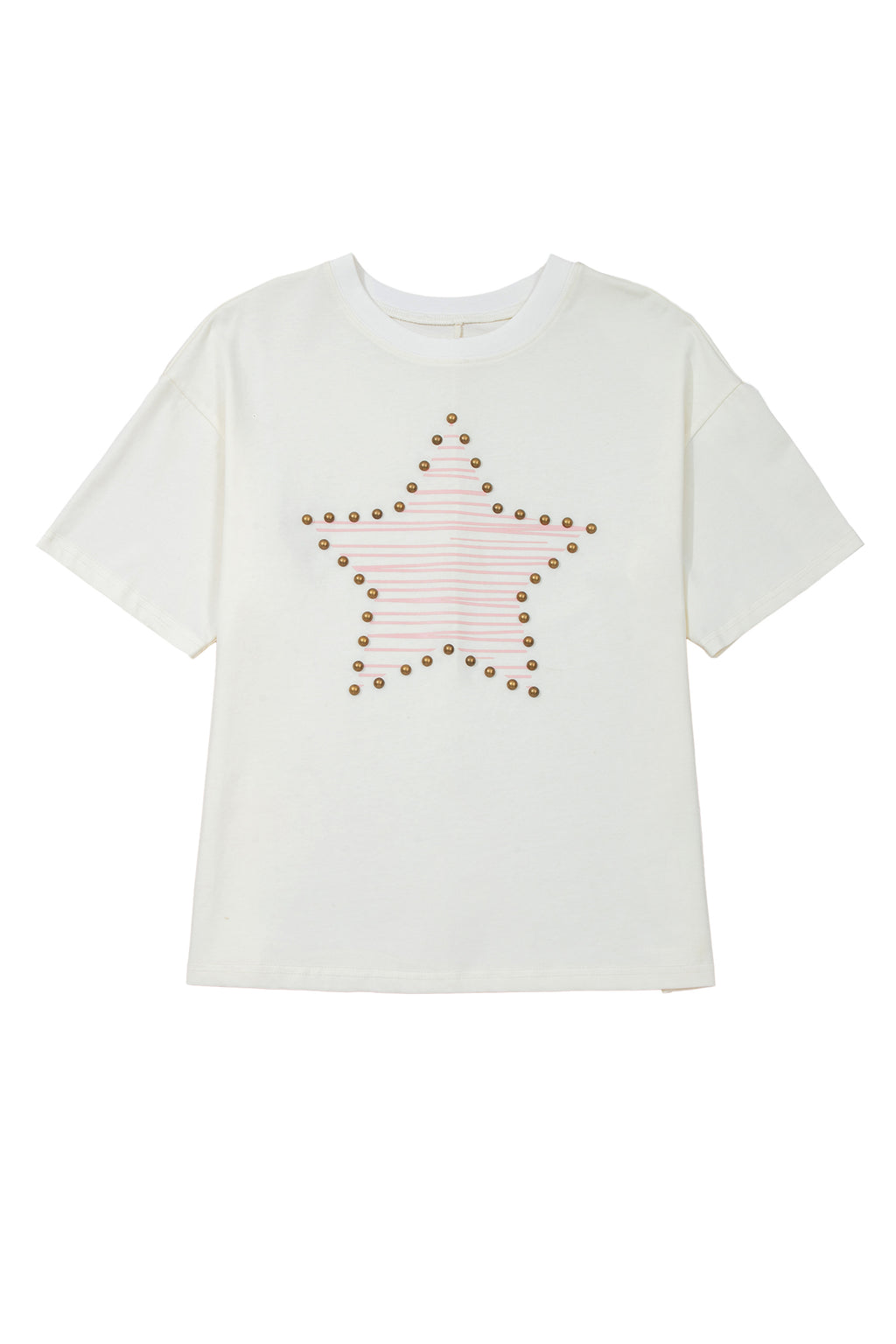 LivelyLooks Beige Star Print Stud Detail Cotton Jersey Top S-XL women's fashion