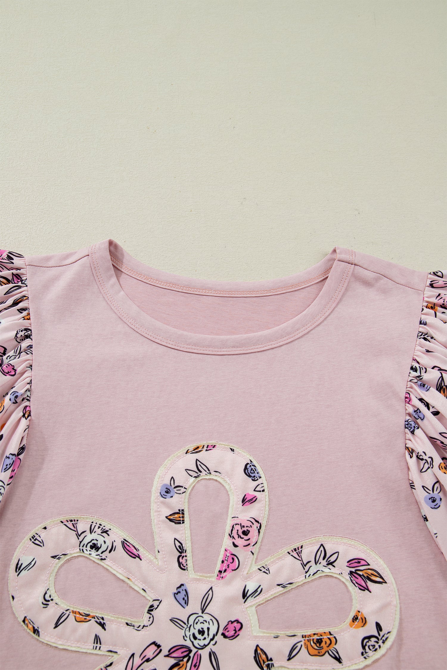 Women's Pink Contrast Floral Patched Flowy Half Sleeve Blouse at LivelyLooks