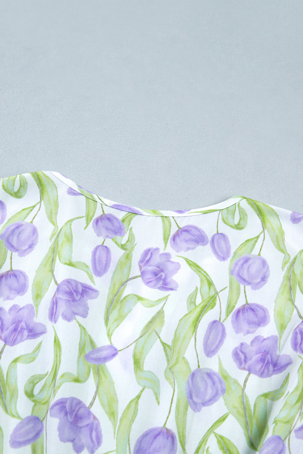 Purple Tulip Floral Print Contrast Trim Flutter Sleeve Midi Dress