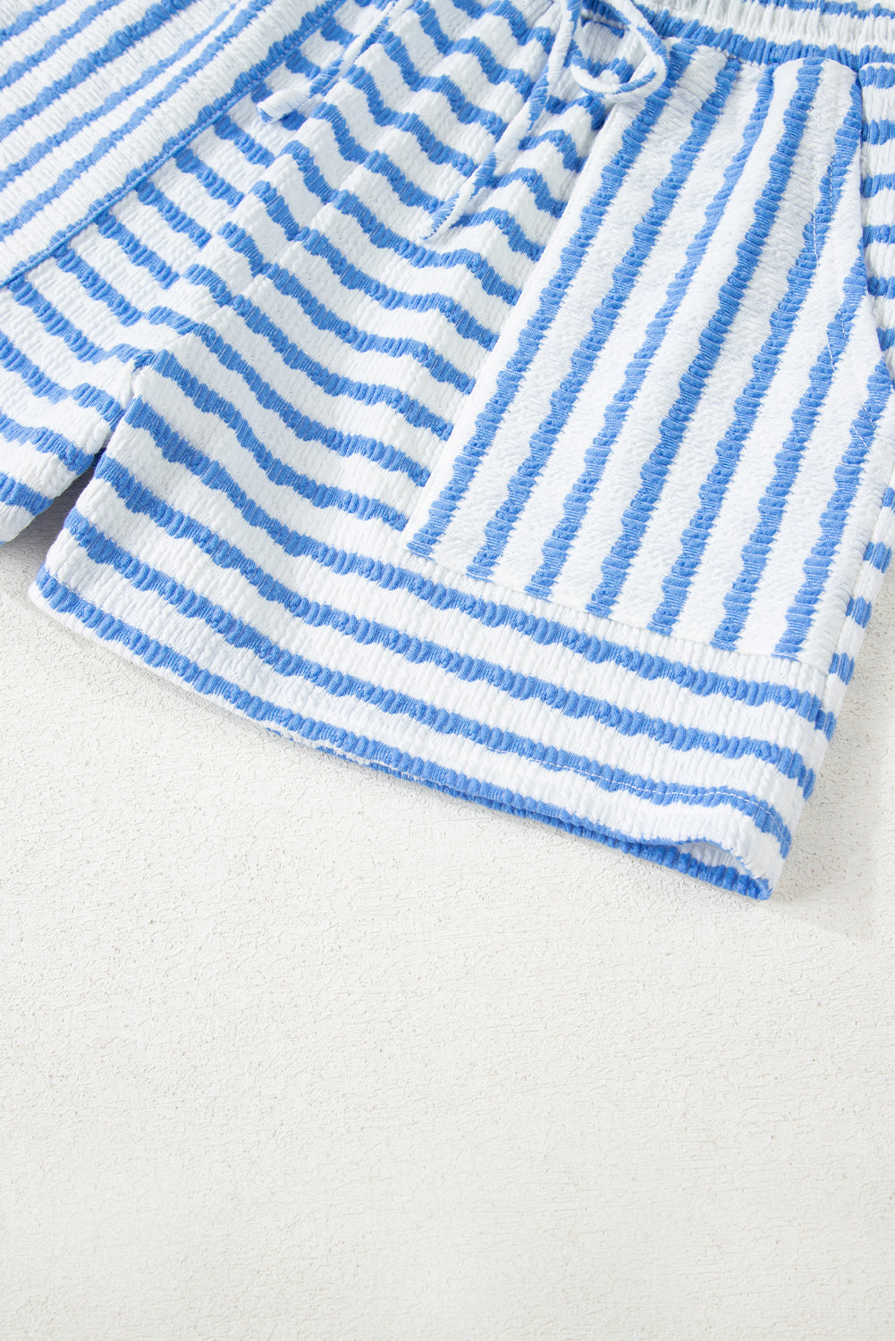 Women's Stripe Knitted Short Sleeve Top & Drawstring Shorts Co-ord S-3XL at LivelyLooks