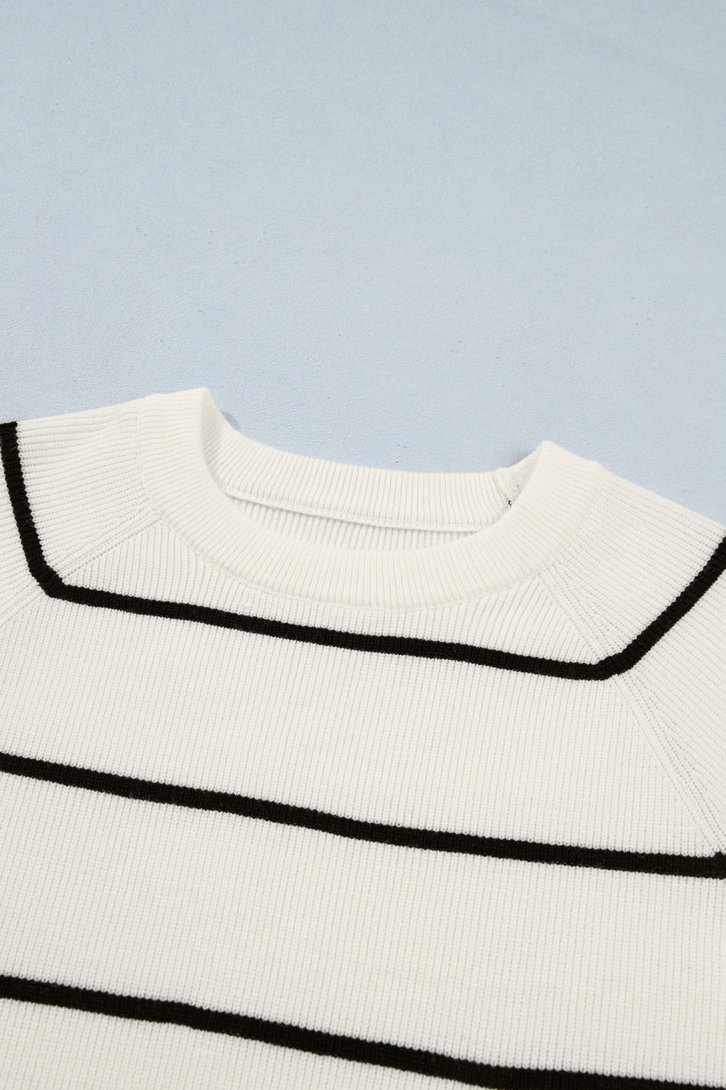 White Stripe Ribbed Knit Half Sleeve Loose Sweater Tee | Sizes S–XL