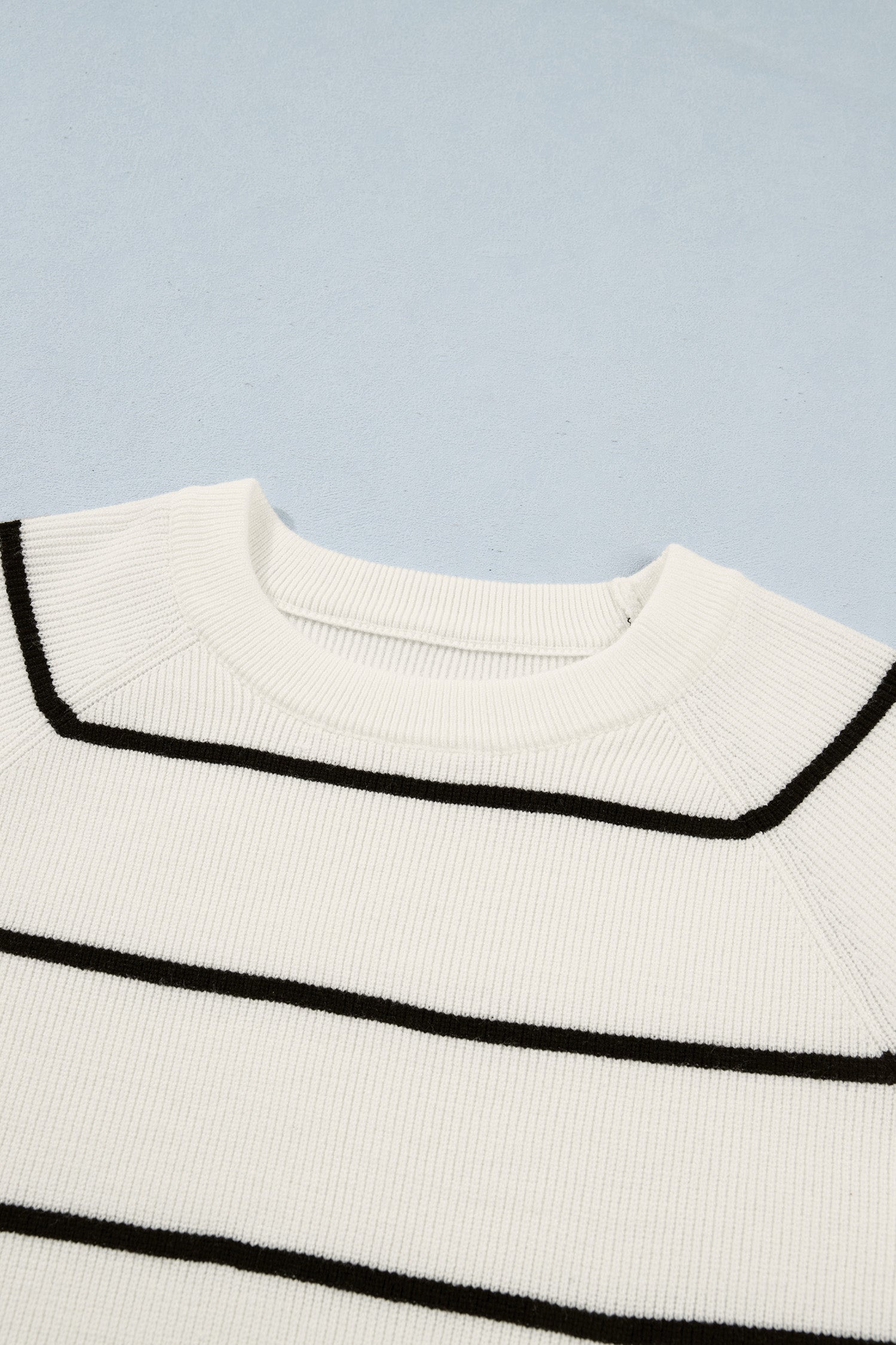 White Stripe Ribbed Knit Half Sleeve Loose Sweater Tee | Sizes S–XL