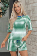 Shop Stripe Drop Shoulder Terry Short Set | Casual Co-ord S-XL at LivelyLooks
